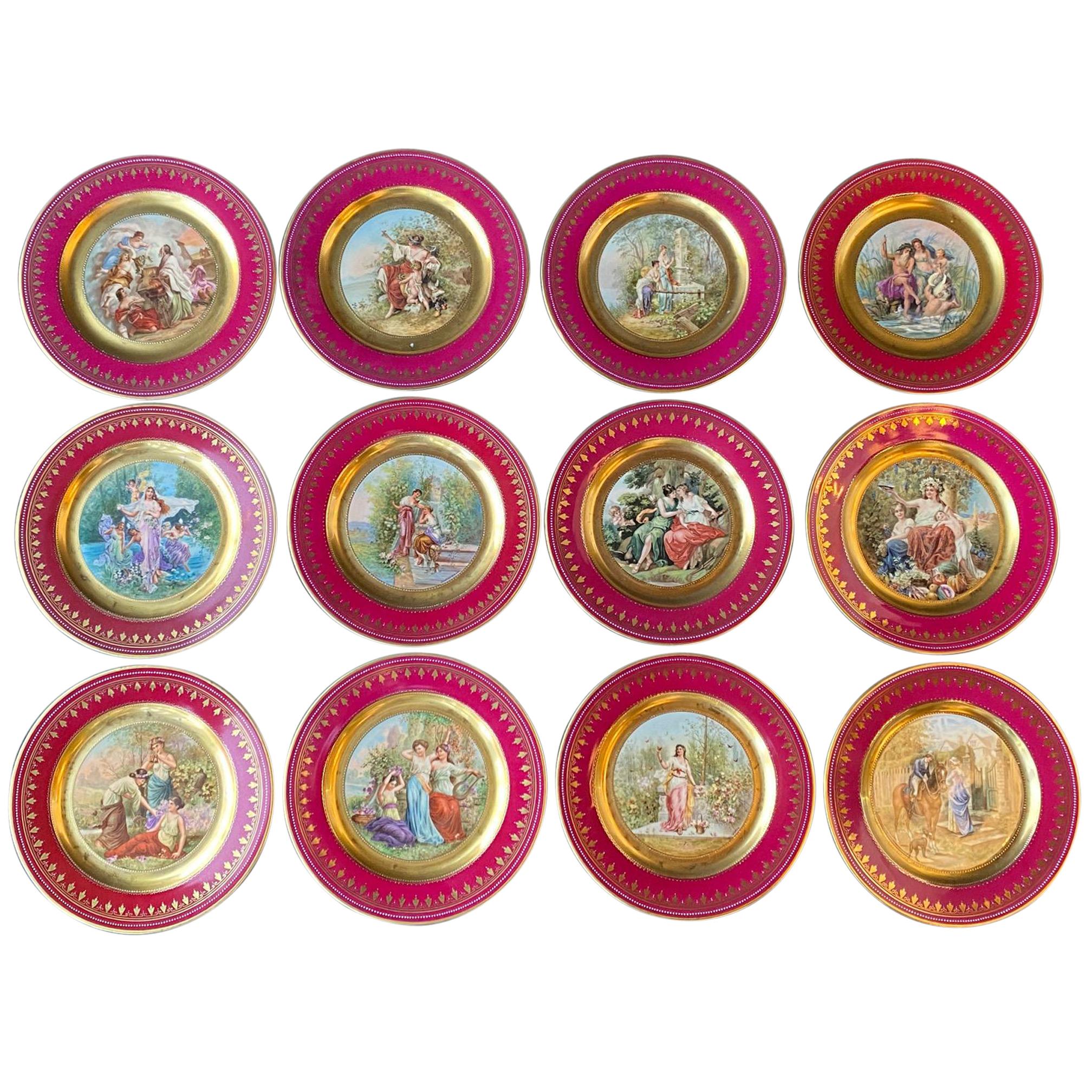 Set of Twelve Late 19th Century Royal Vienna Plates For Sale