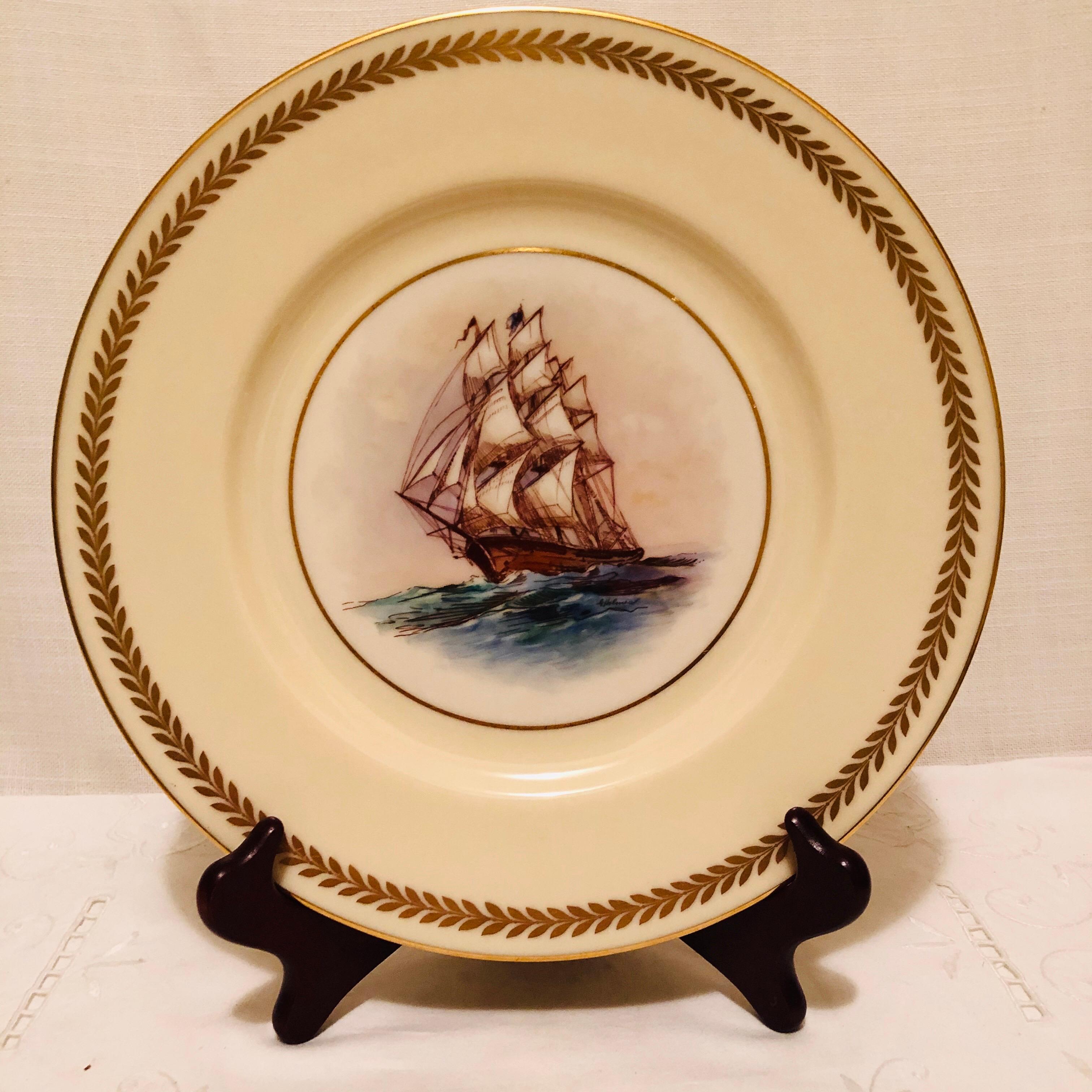 Set of Twelve Lenox Plates Each Hand Painted with a Different Tall Ship 2