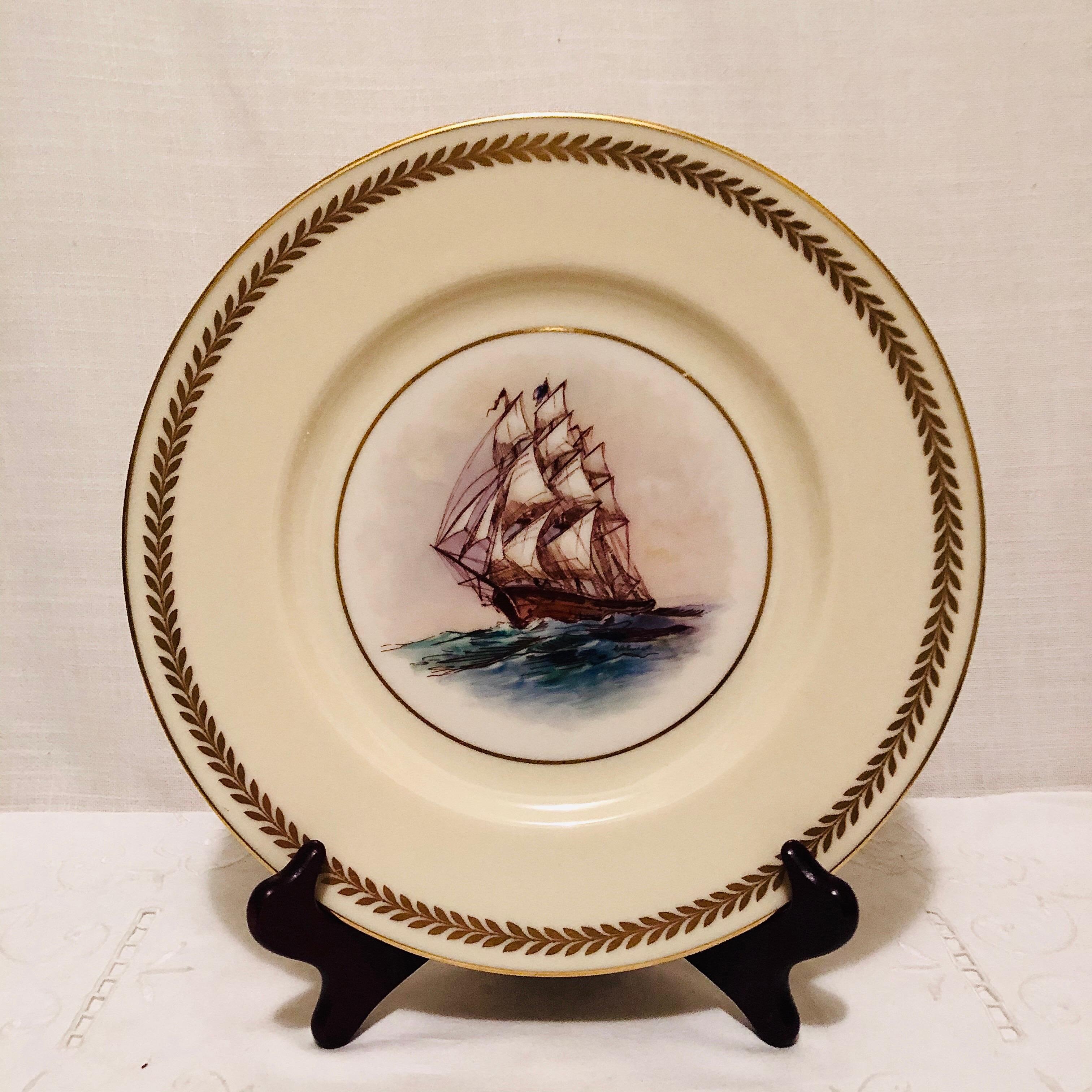 Set of Twelve Lenox Plates Each Hand Painted with a Different Tall Ship 3
