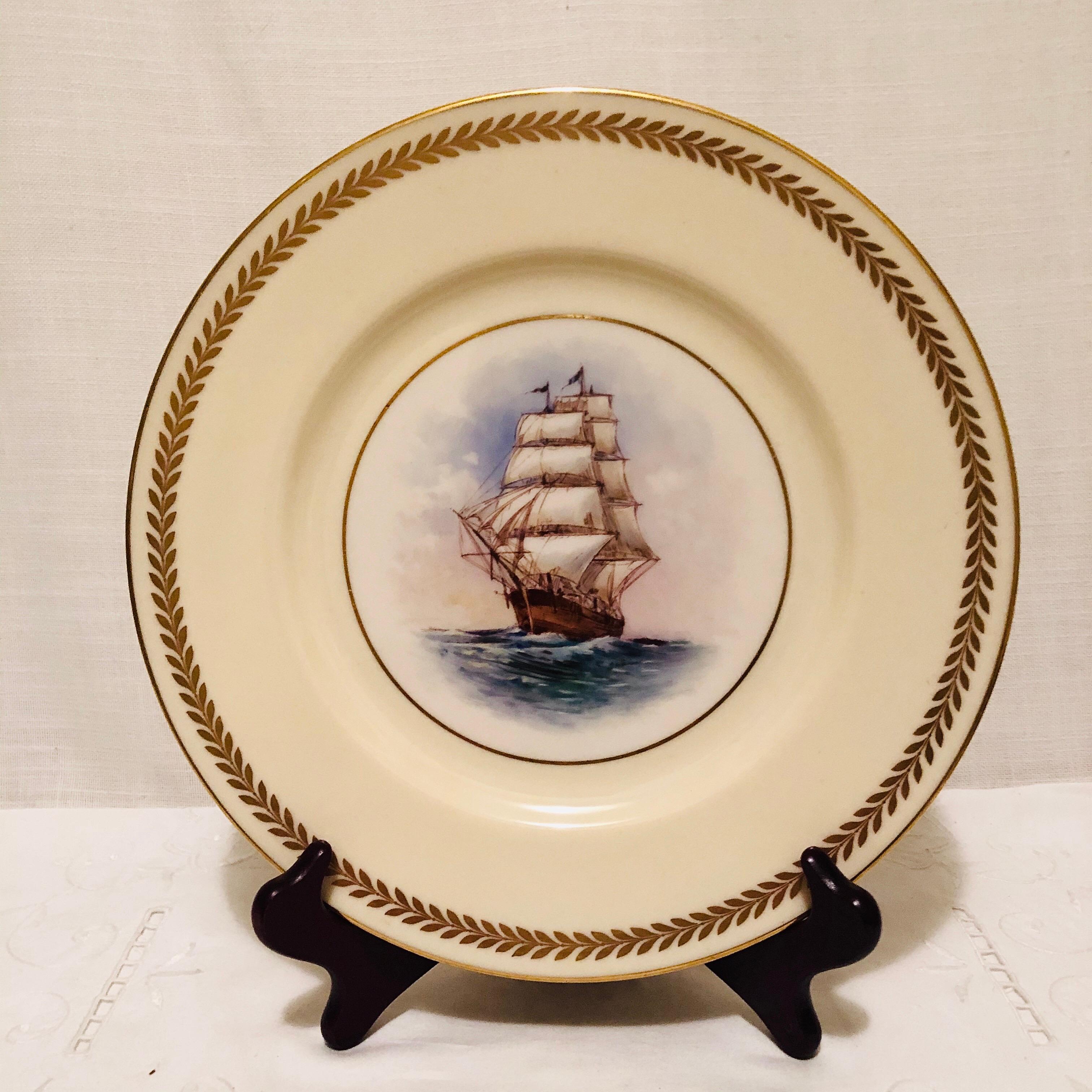 Set of Twelve Lenox Plates Each Hand Painted with a Different Tall Ship 4