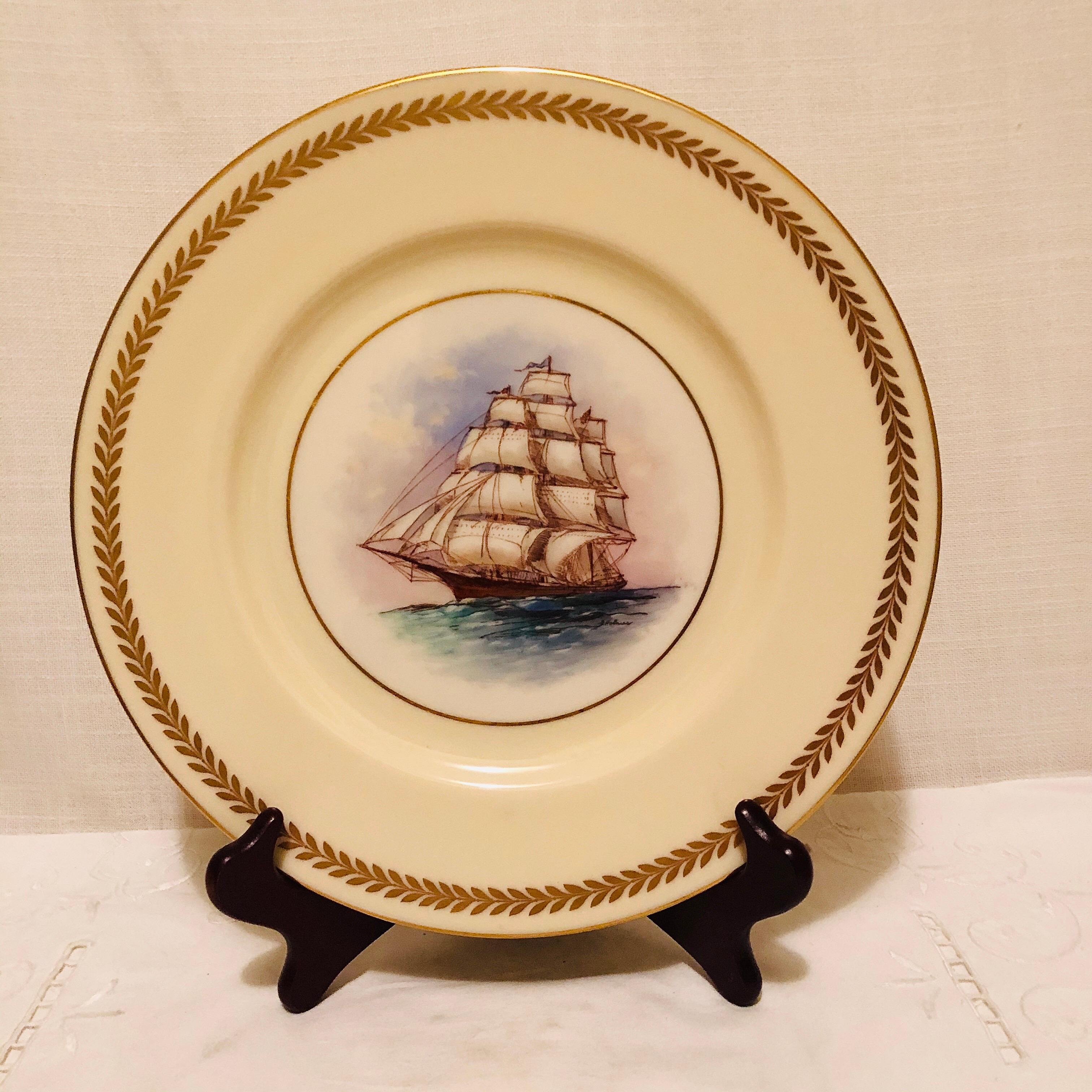 Other Set of Twelve Lenox Plates Each Hand Painted with a Different Tall Ship