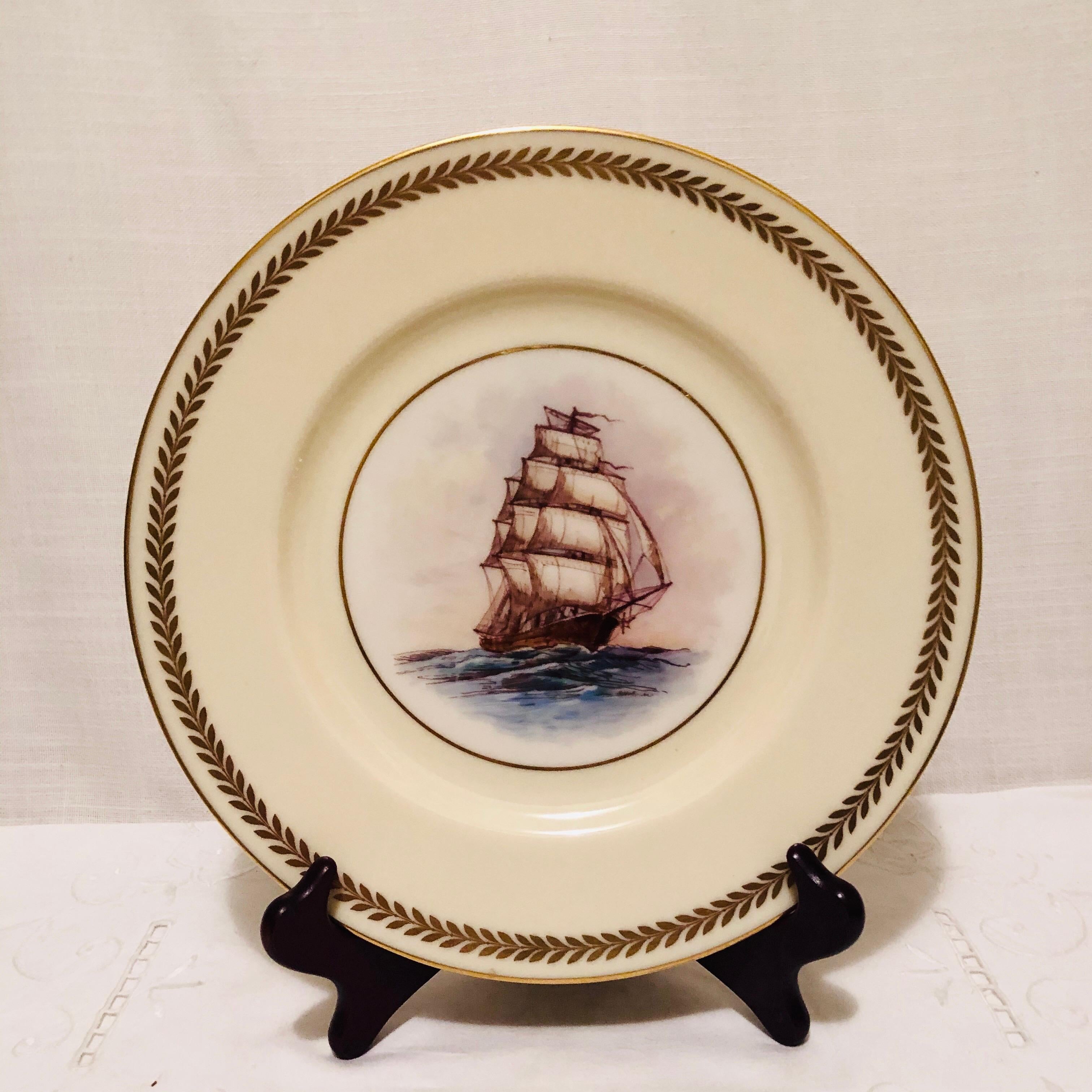 Set of Twelve Lenox Plates Each Hand Painted with a Different Tall Ship 1