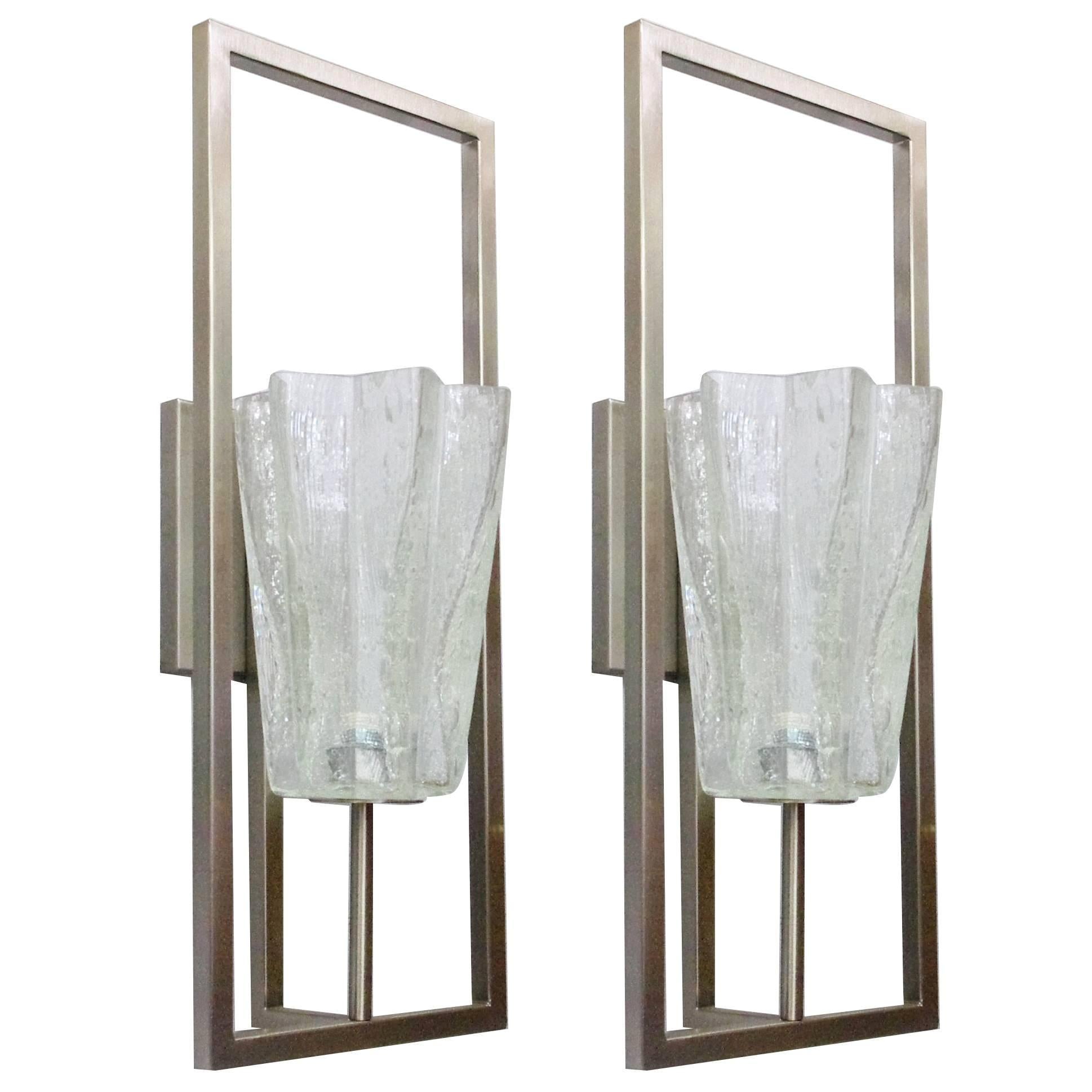 Set of Twelve Limited Edition Clear Murano Glass Sconces, 21st Century For Sale 5