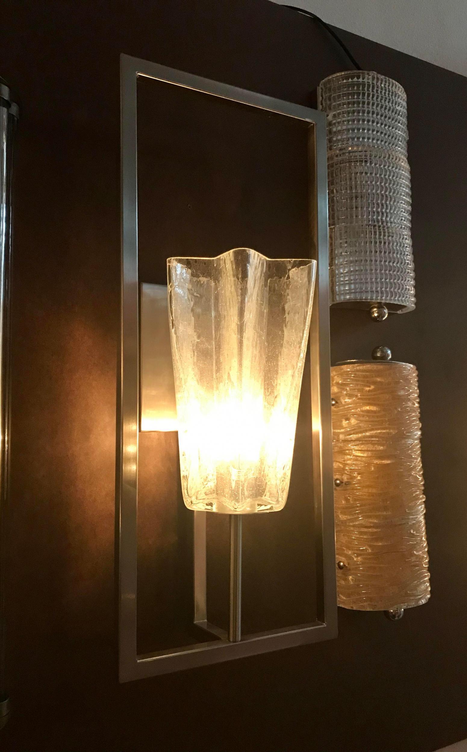 Set of Twelve Limited Edition Clear Murano Glass Sconces, 21st Century For Sale 1