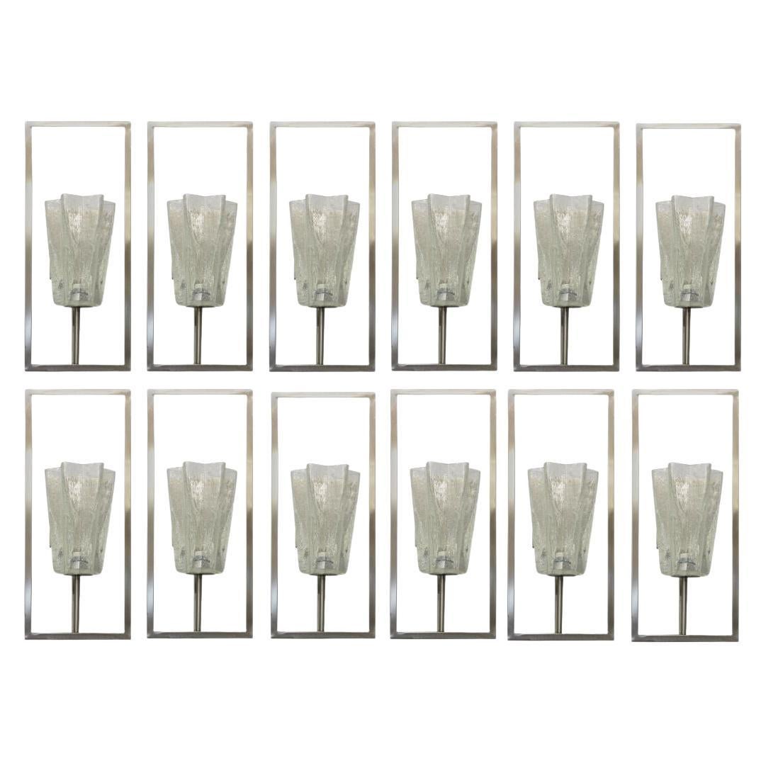 Set of Twelve Limited Edition Clear Murano Glass Sconces, 21st Century For Sale