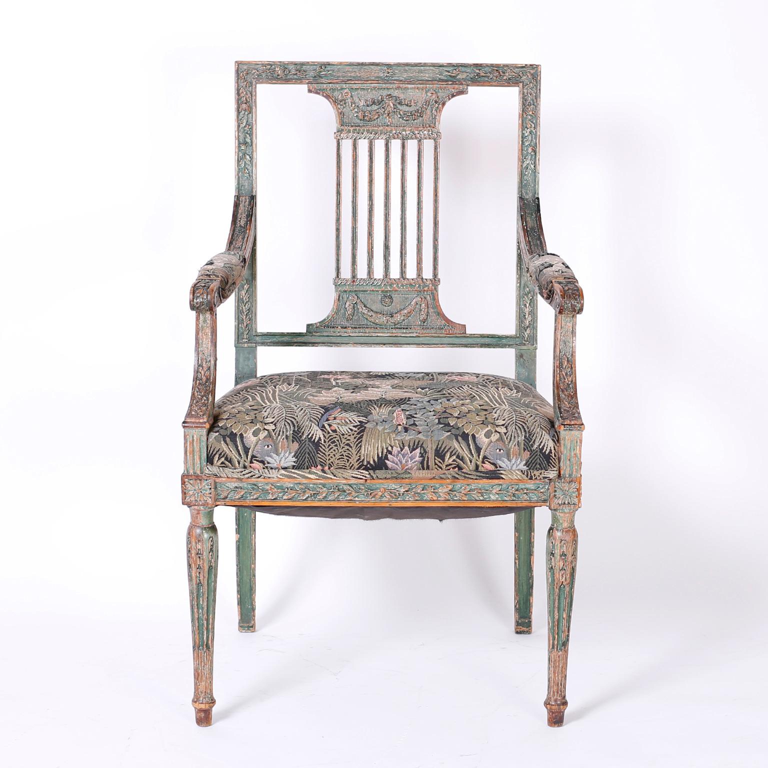 Walnut Set of Twelve Louis XVI Style Dining Chairs