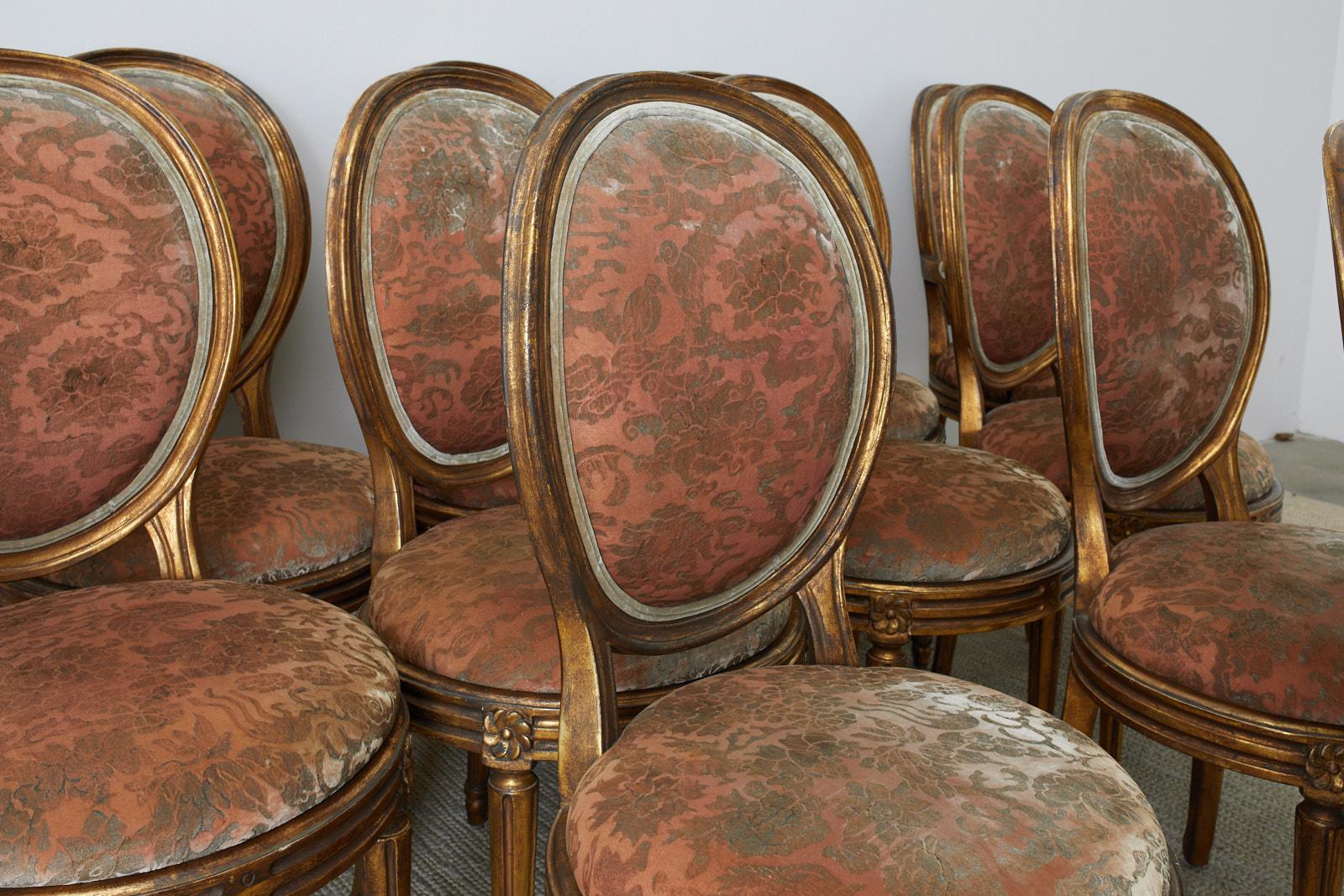 Set of Twelve Louis XVI Style Giltwood Dining Chairs 2