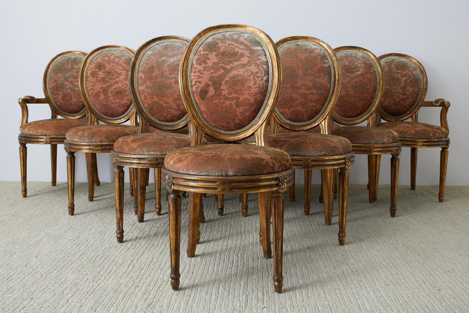 Set of Twelve Louis XVI Style Giltwood Dining Chairs 4