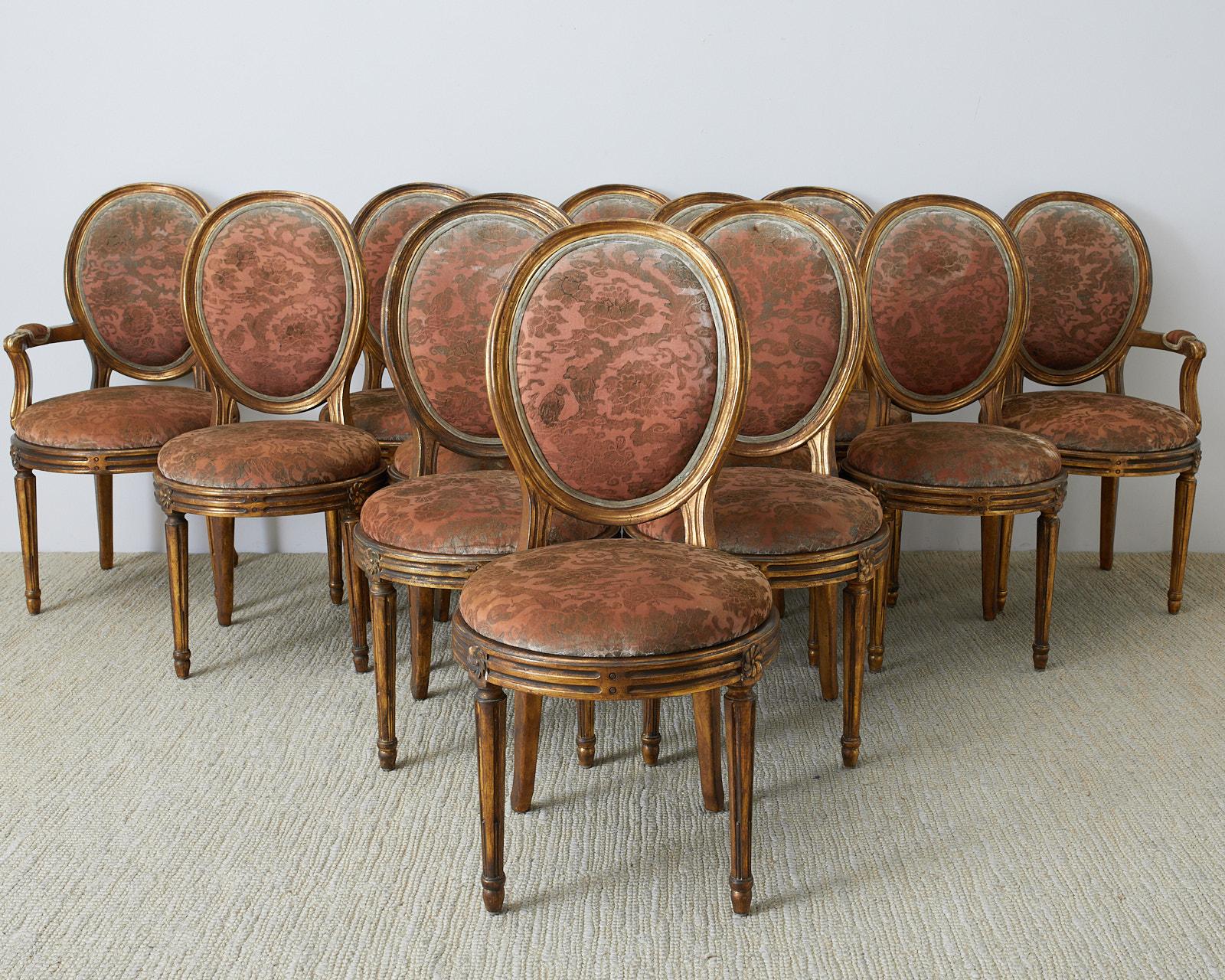 Set of Twelve Louis XVI Style Giltwood Dining Chairs 7