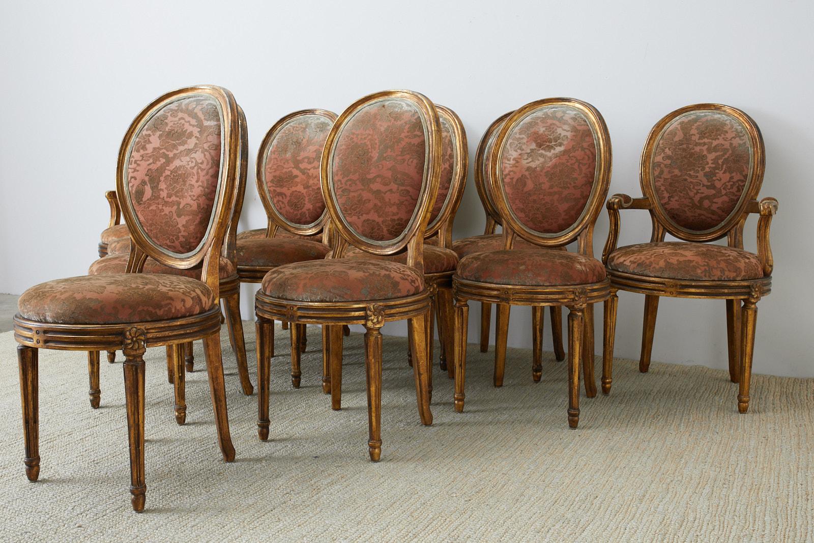 Set of Twelve Louis XVI Style Giltwood Dining Chairs 1