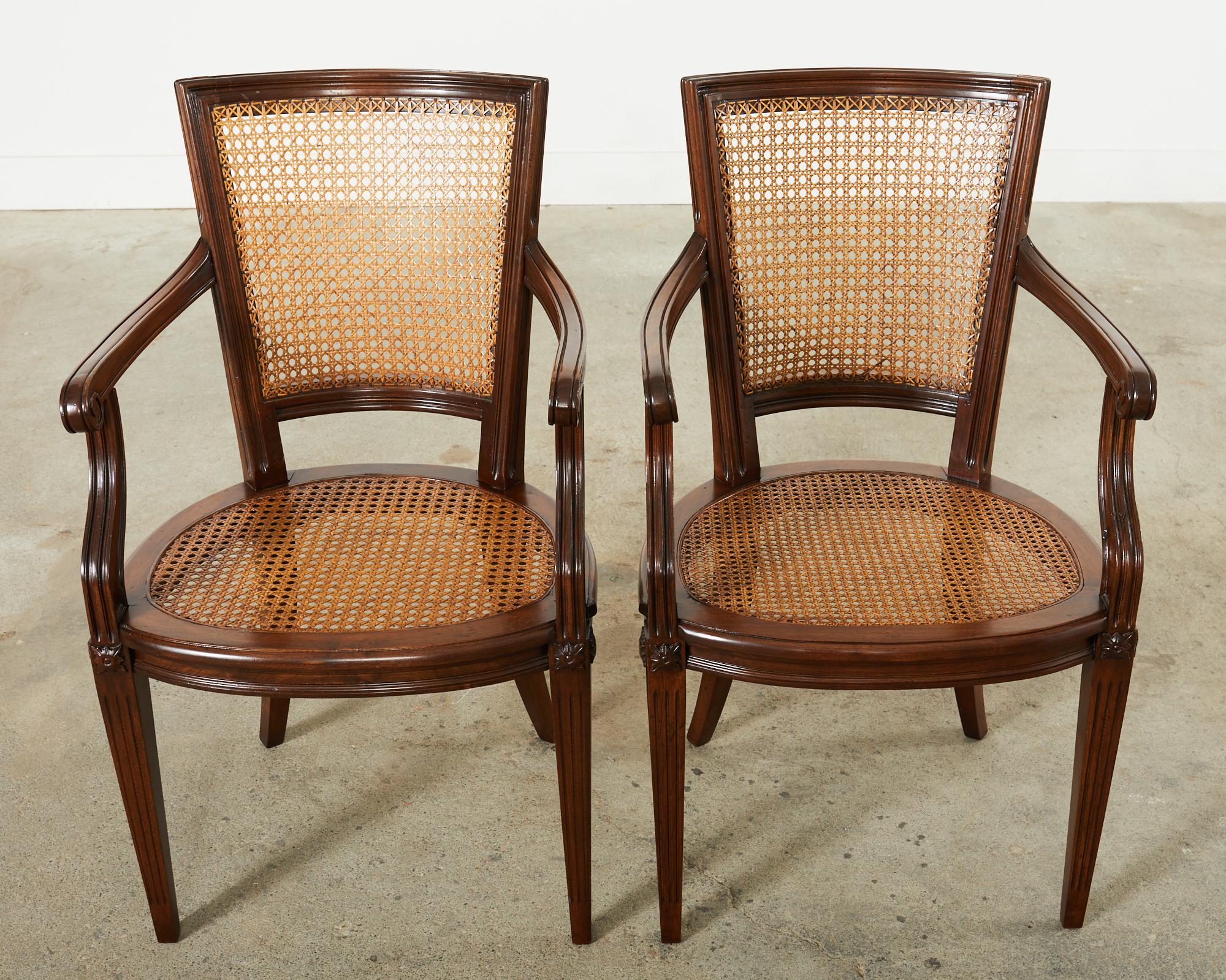 Set of Twelve Louis XVI Style Mahogany Cane Dining Armchairs  For Sale 8