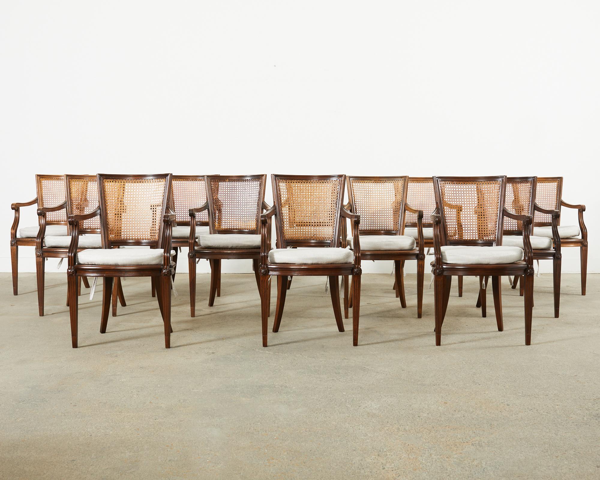 Set of Twelve Louis XVI Style Mahogany Cane Dining Armchairs 12