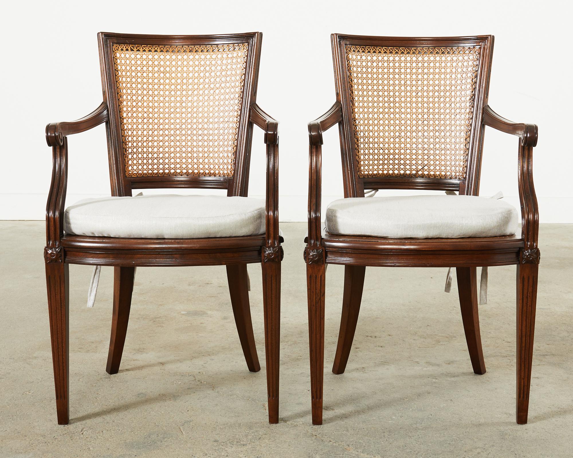 Hand-Crafted Set of Twelve Louis XVI Style Mahogany Cane Dining Armchairs  For Sale