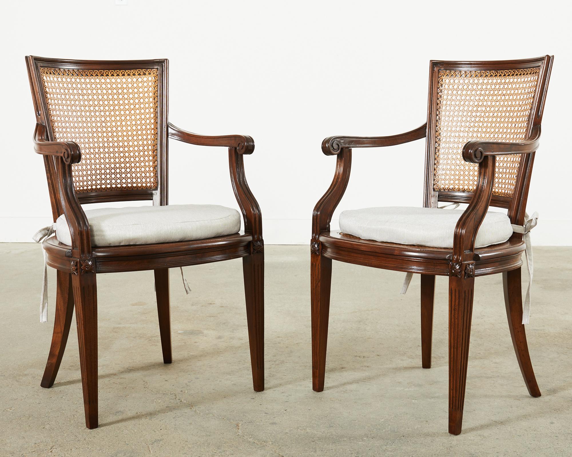 Set of Twelve Louis XVI Style Mahogany Cane Dining Armchairs  In Good Condition For Sale In Rio Vista, CA