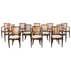 Set of Twelve Louis XVI Style Mahogany Cane Dining Armchairs