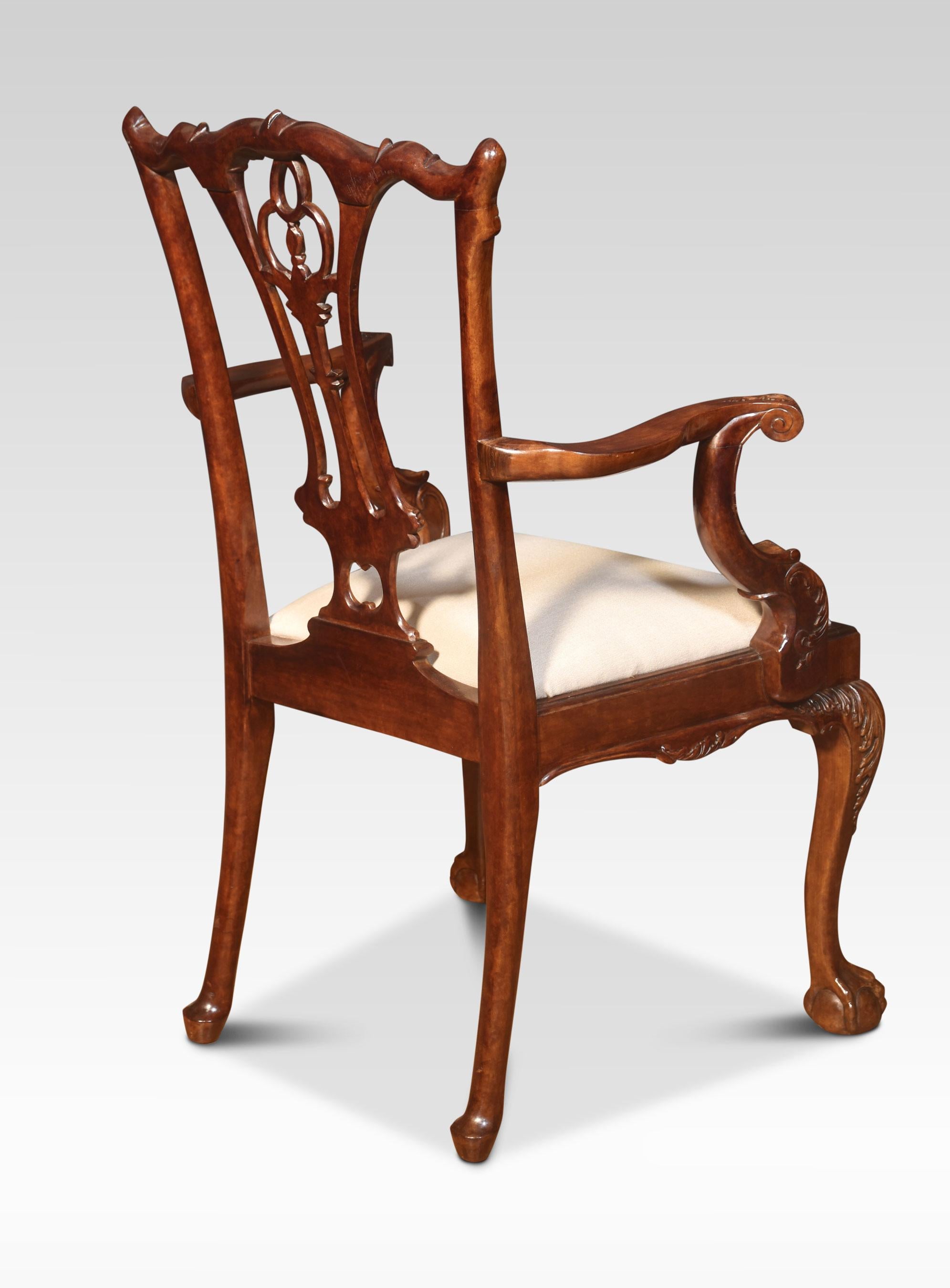 Wood set of twelve mahogany dining chairs in Chippendale style