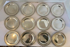 Set of Twelve Matching Elgin Sterling Silver Monogrammed Dishes Plates