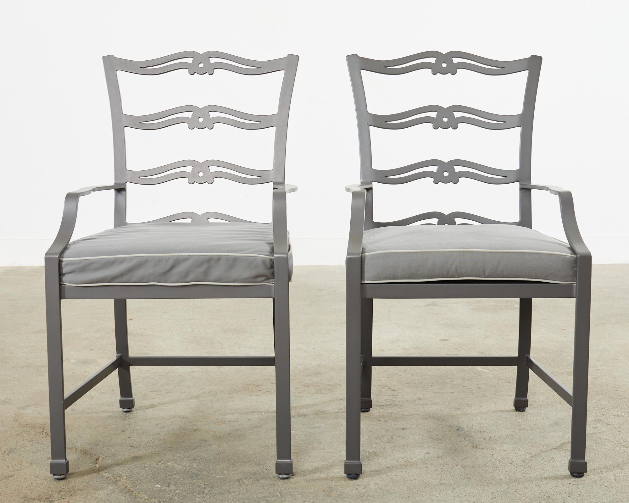 American Set of Twelve McKinnon & Harris Ladder Back Garden Dining Chairs  For Sale