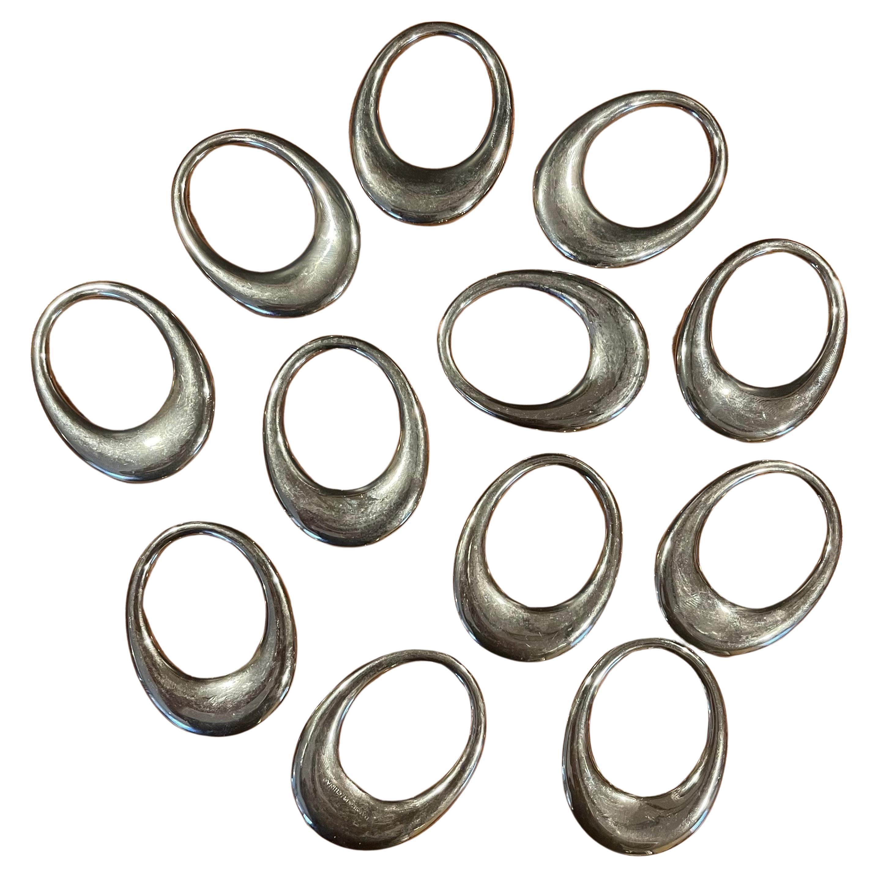 Set of Twelve MCM "Tjorn" Nickelplated Napkin Rings by Dansk For Sale