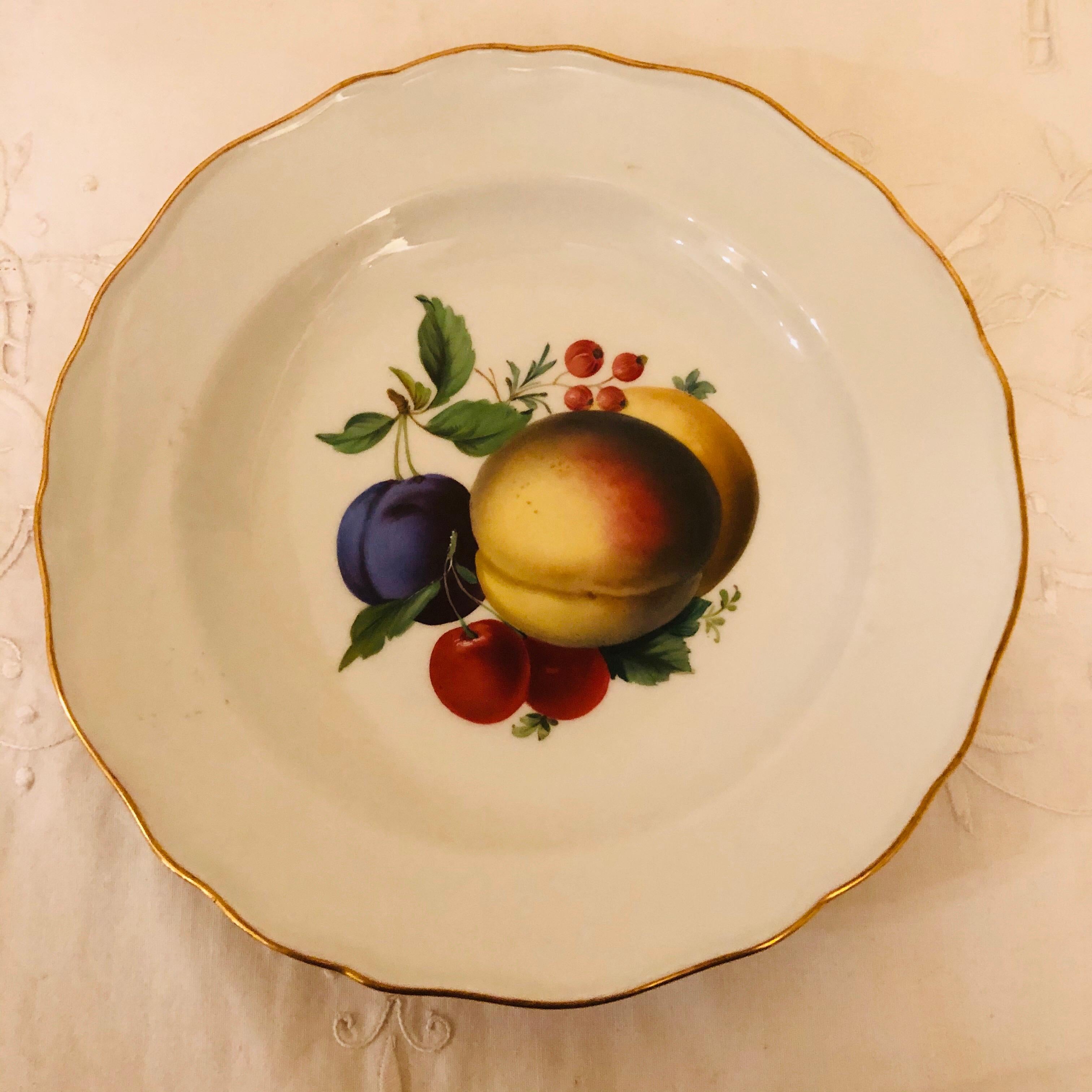 Victorian Set of Twelve Meissen Dessert Plates Masterfully Painted with Different Fruits For Sale
