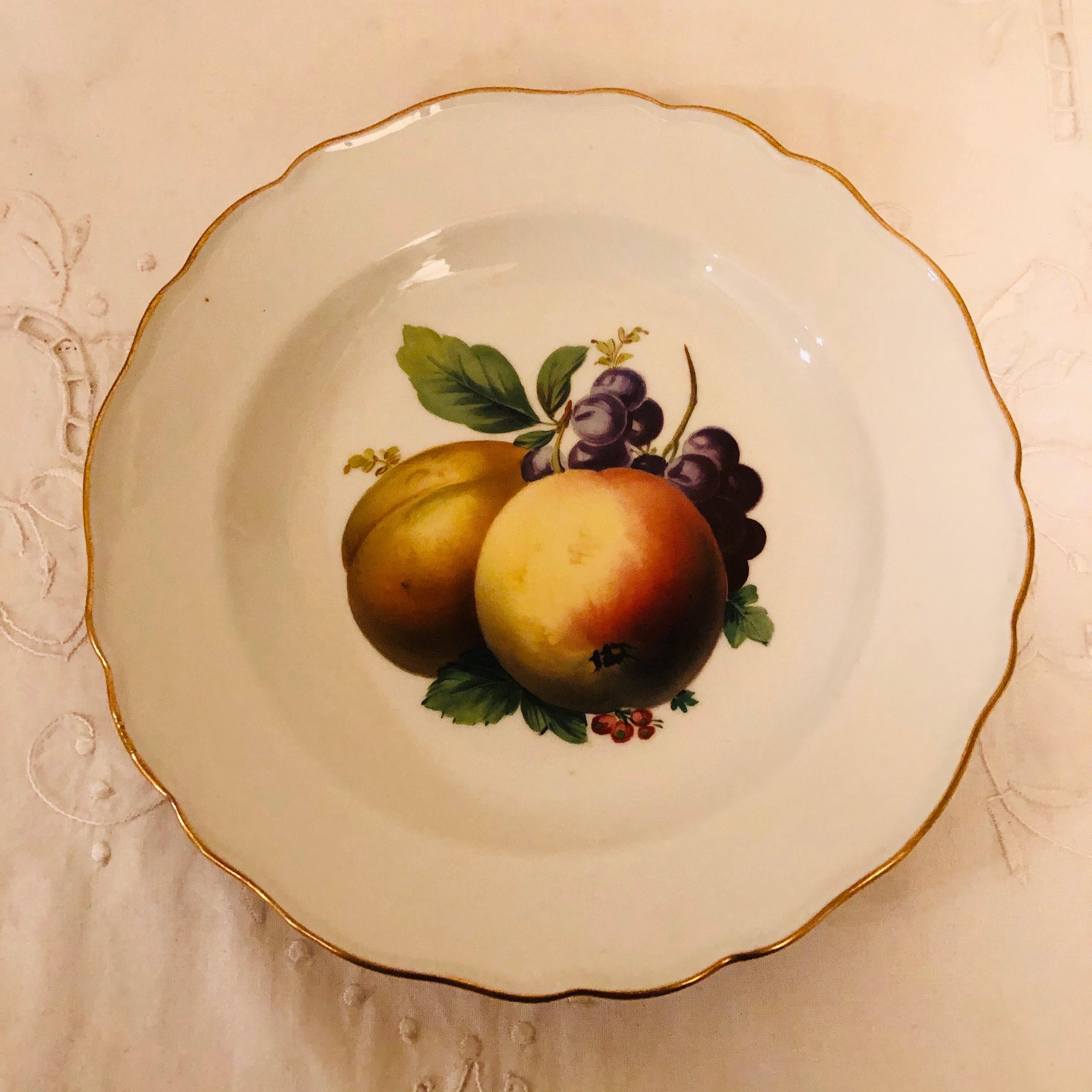 Hand-Painted Set of Twelve Meissen Dessert Plates Masterfully Painted with Different Fruits For Sale