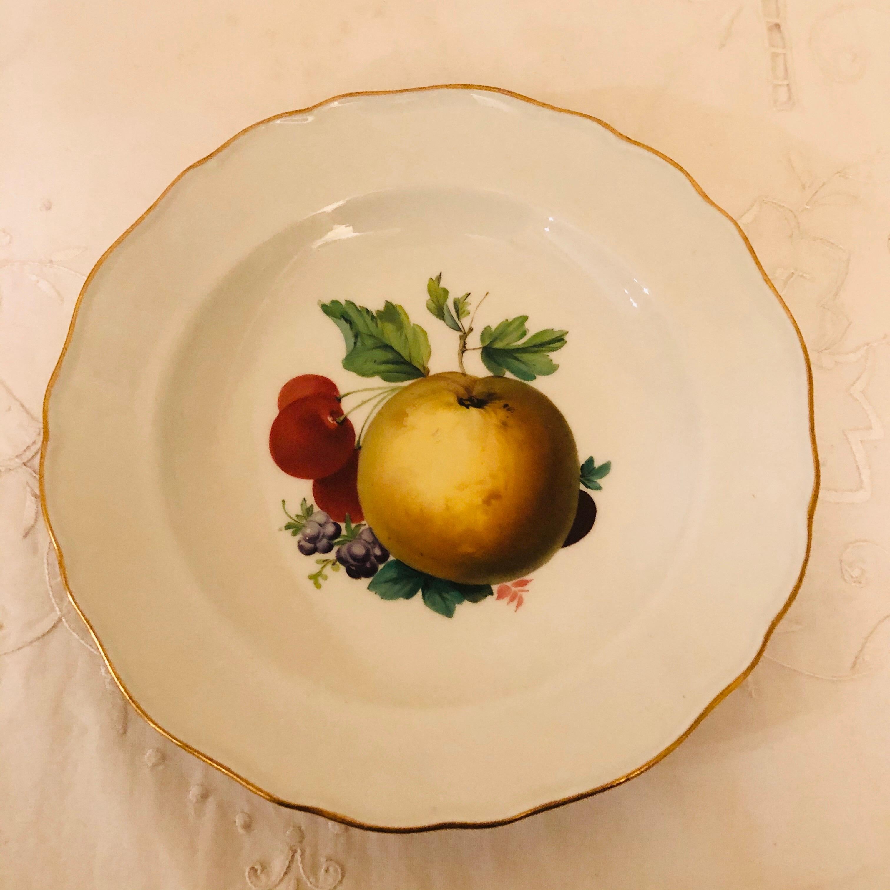 Porcelain Set of Twelve Meissen Dessert Plates Masterfully Painted with Different Fruits For Sale