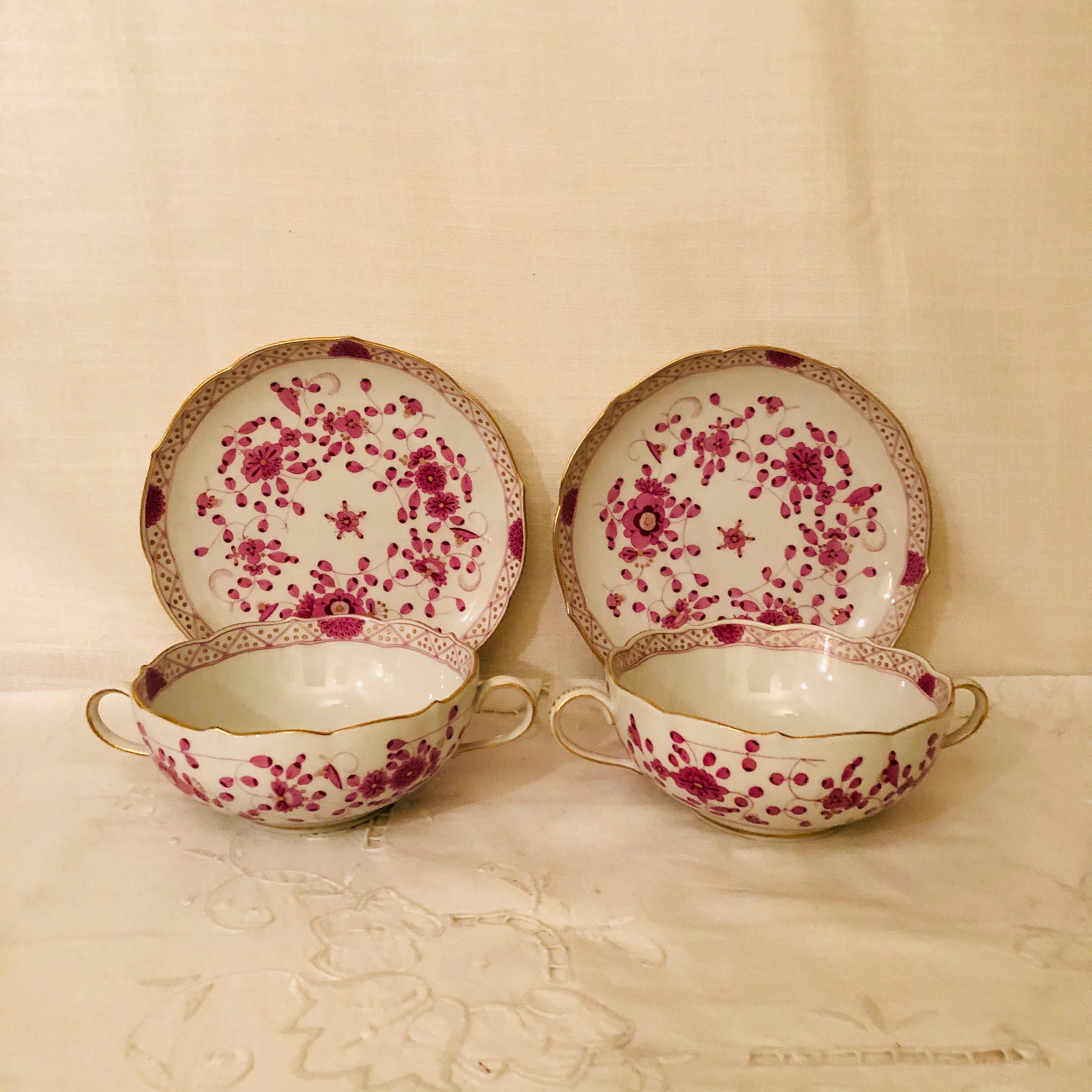 Set of Twelve Meissen Purple Indian Cream Soups and Saucers In Excellent Condition In Boston, MA