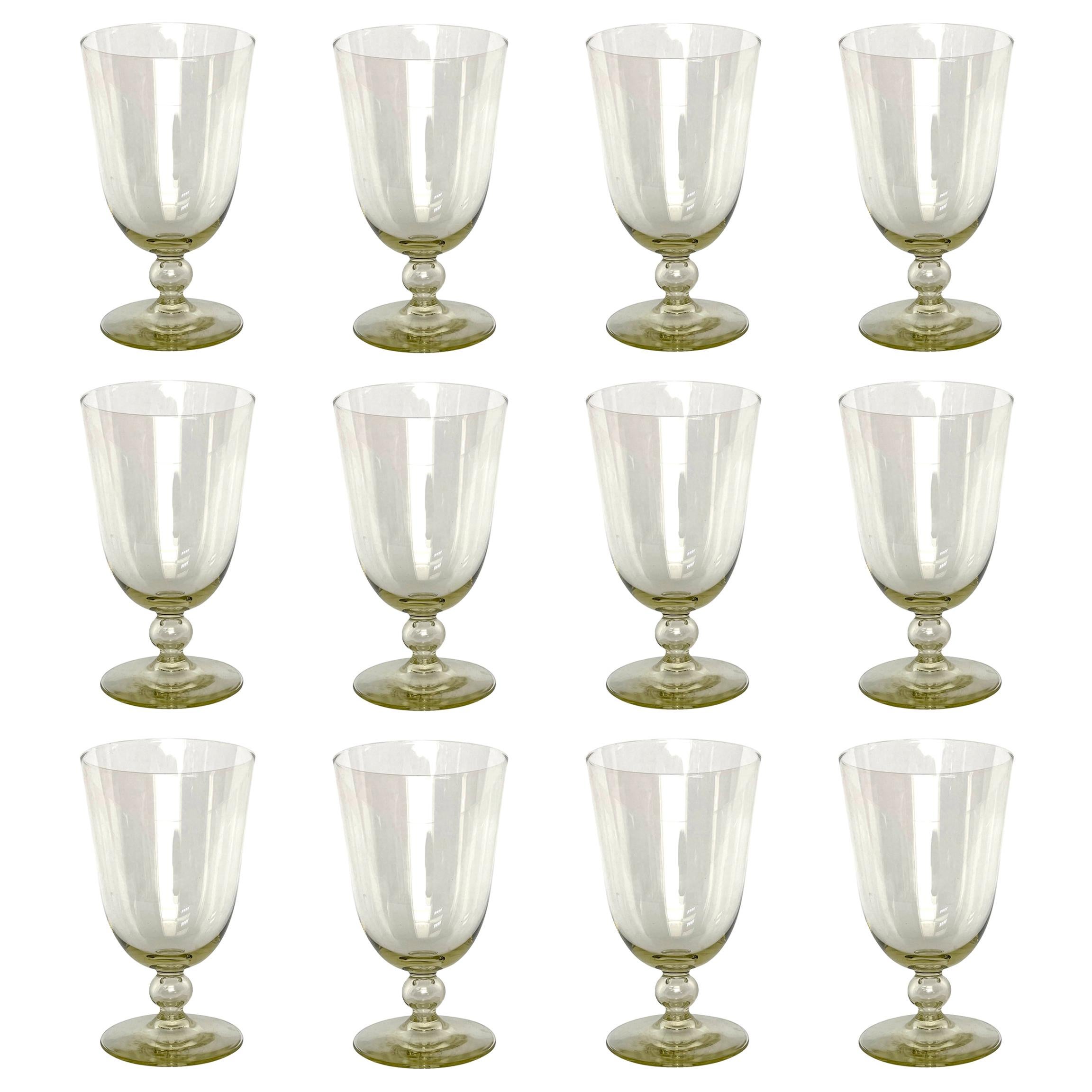 Set of Twelve Mid-20th Century Venetian Yellow Glass Goblets