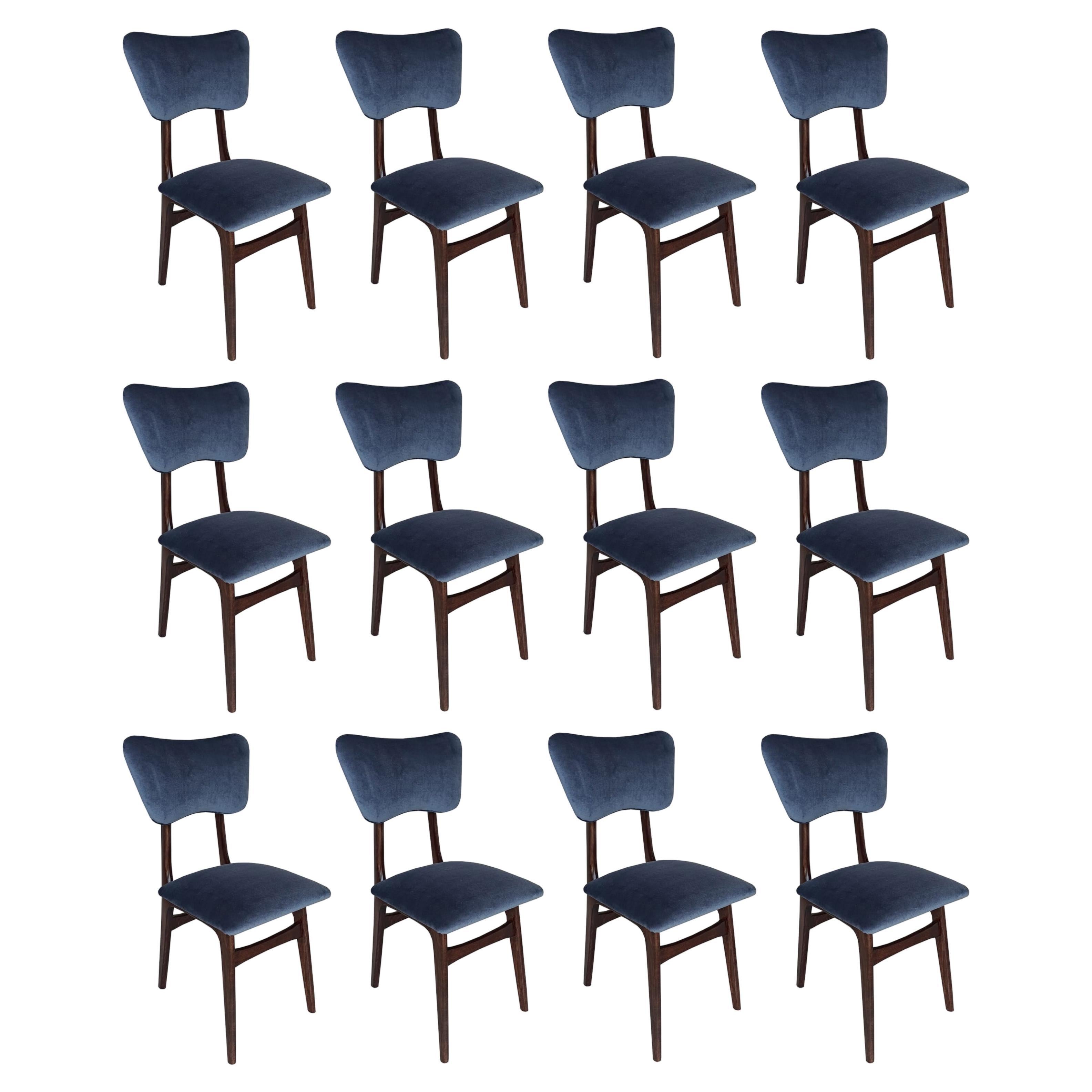 Set of Twelve Mid Century Butterfly Chairs, Navy Blue Velvet, Europe, 1960s For Sale