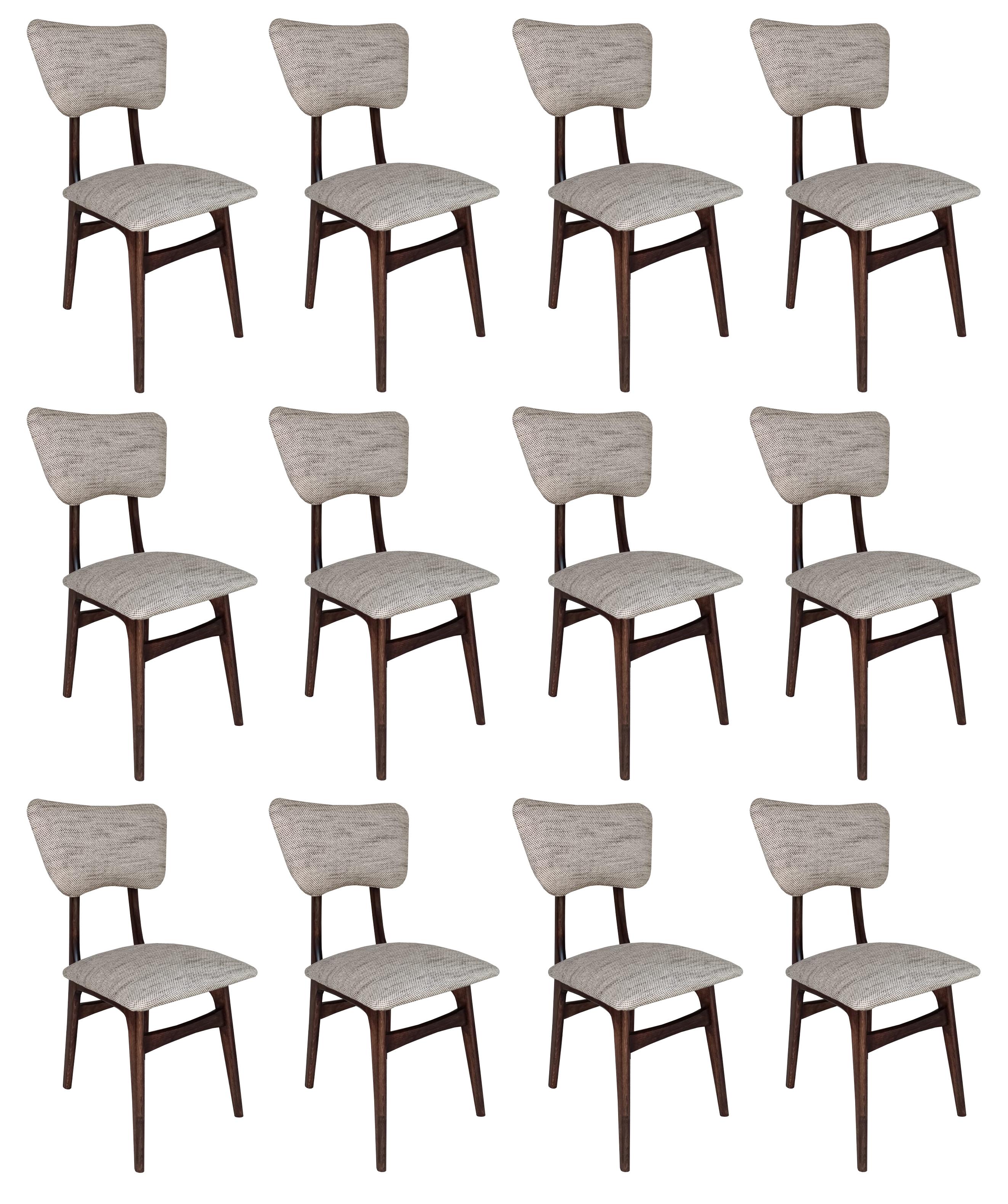 Set of Twelve Mid-Century Butterfly Dining Chairs, Peony Cotton, Poland, 1960s For Sale