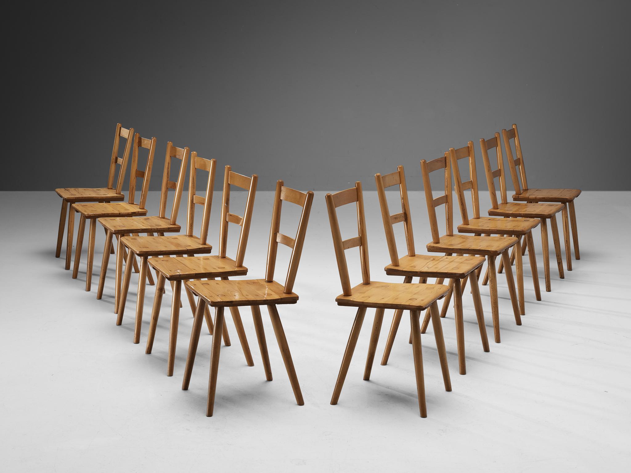Beech Set of Twelve Mid-Century Dutch Dining Chairs