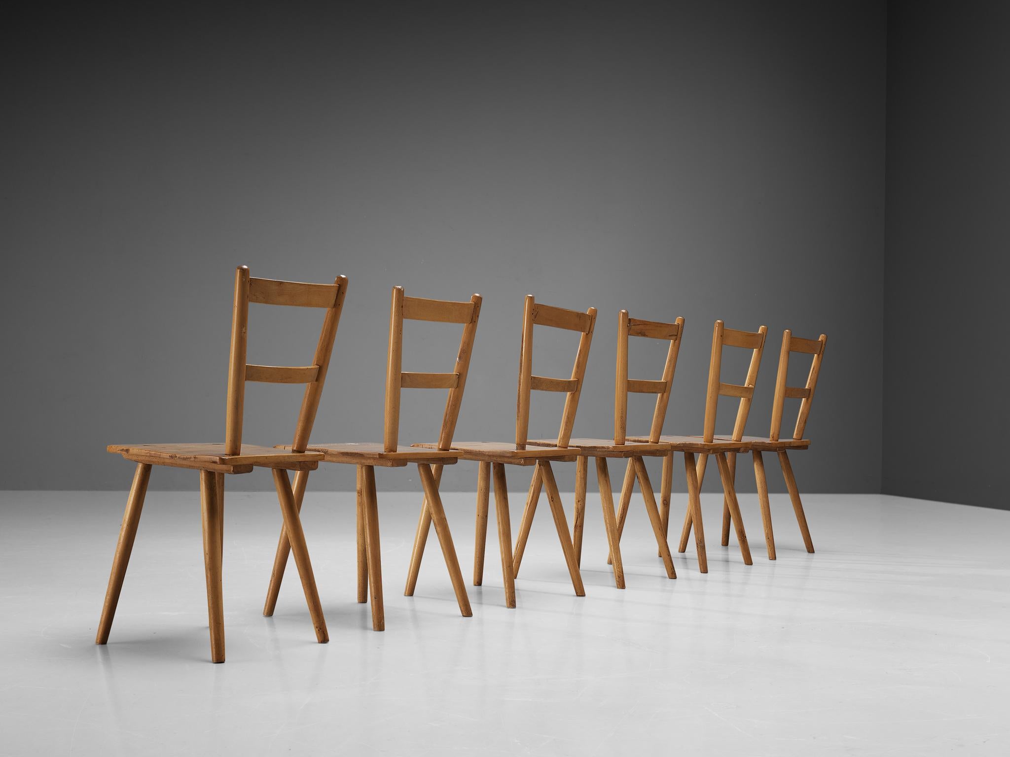 Beech Set of Twelve Mid-Century Dutch Dining Chairs For Sale