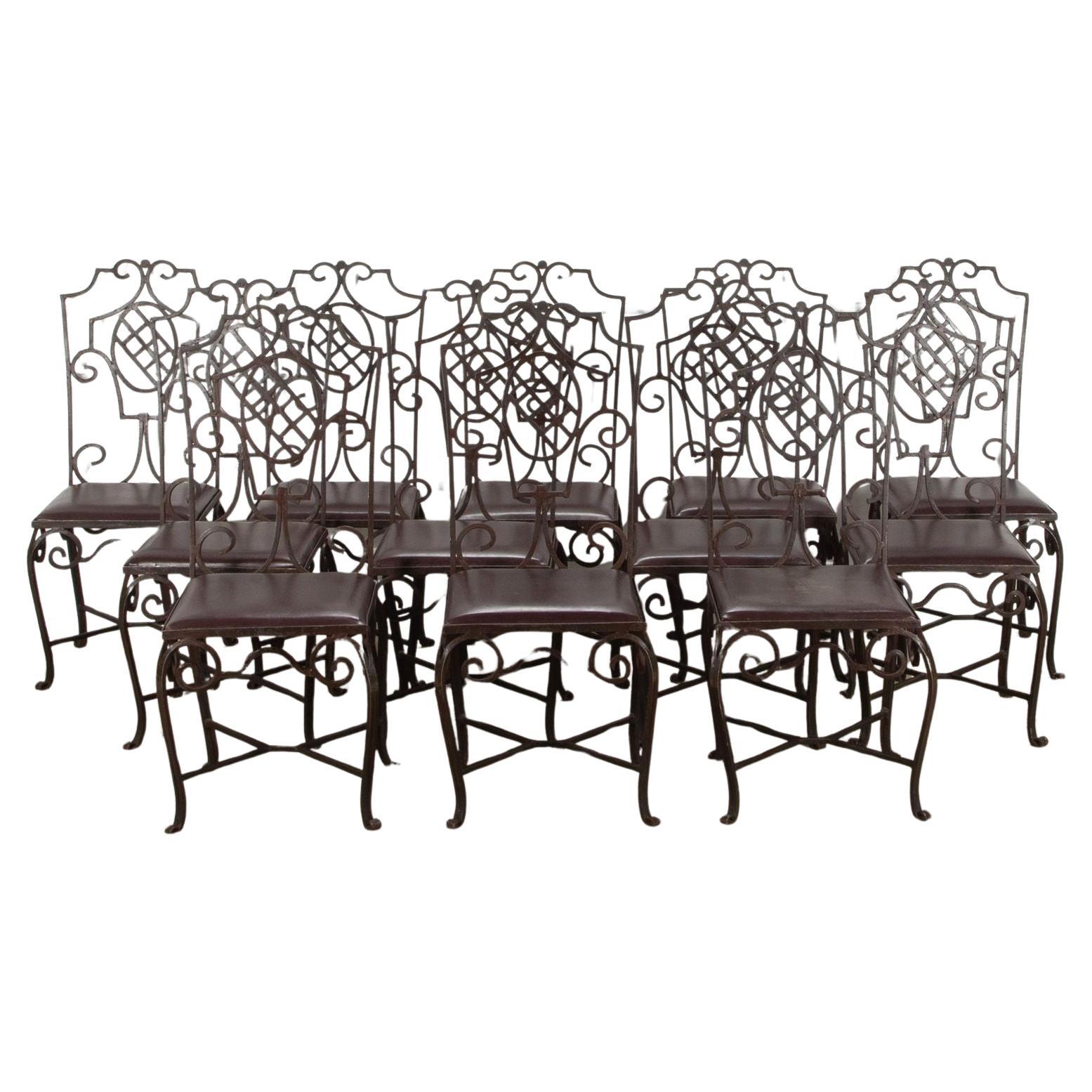 Set of Twelve Mid-Century French Forged Iron Dining Chairs