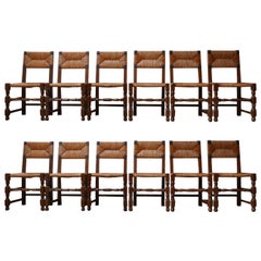 Set of Twelve Mid-Century French Rush Dining Chairs '12'