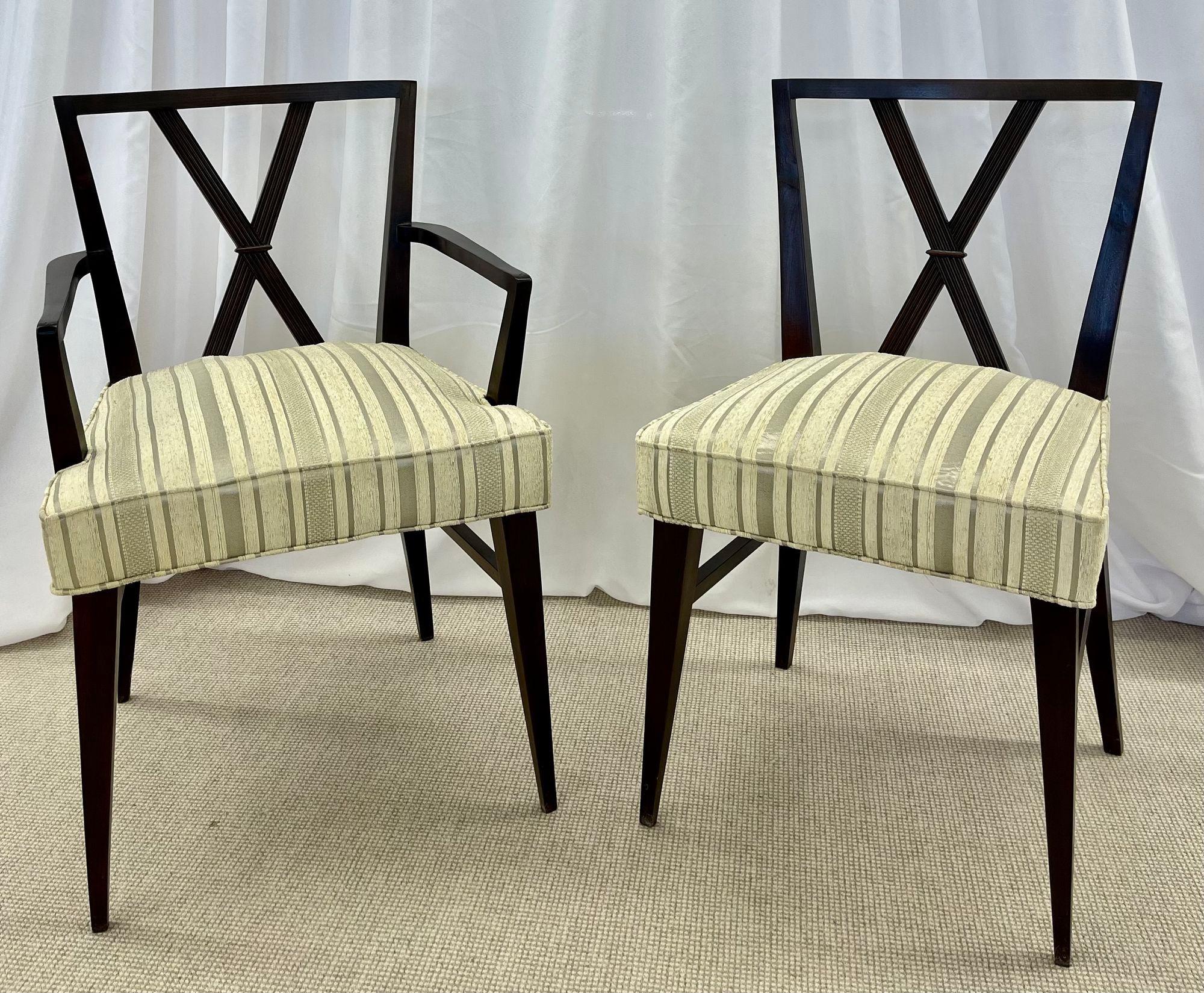 Upholstery Tommi Parzinger Attrib., Mid-Century Modern, Twelve Dining Chairs, 1960s For Sale