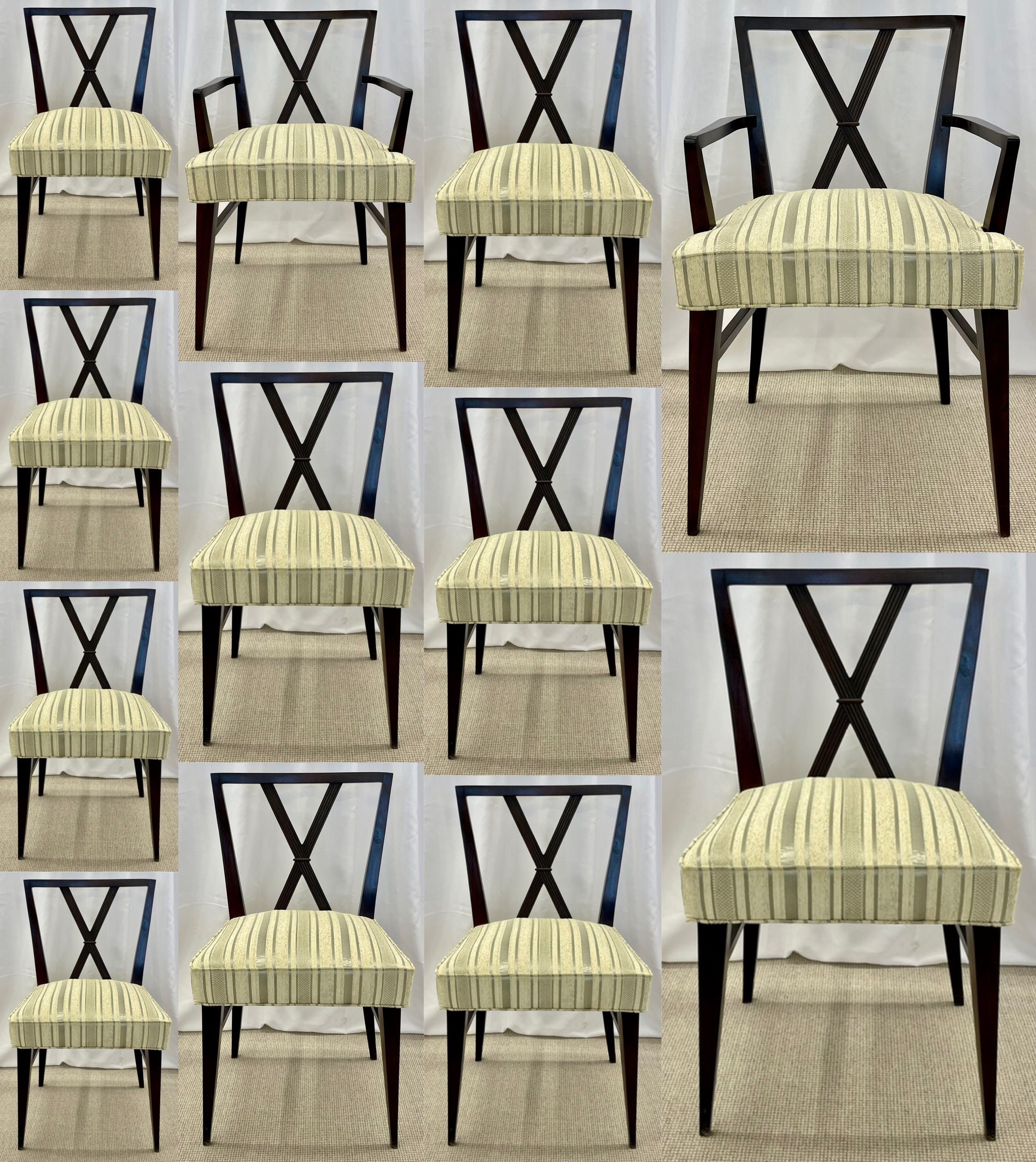 Set of Twelve Mid-Century Fully Refinished Dining Chairs