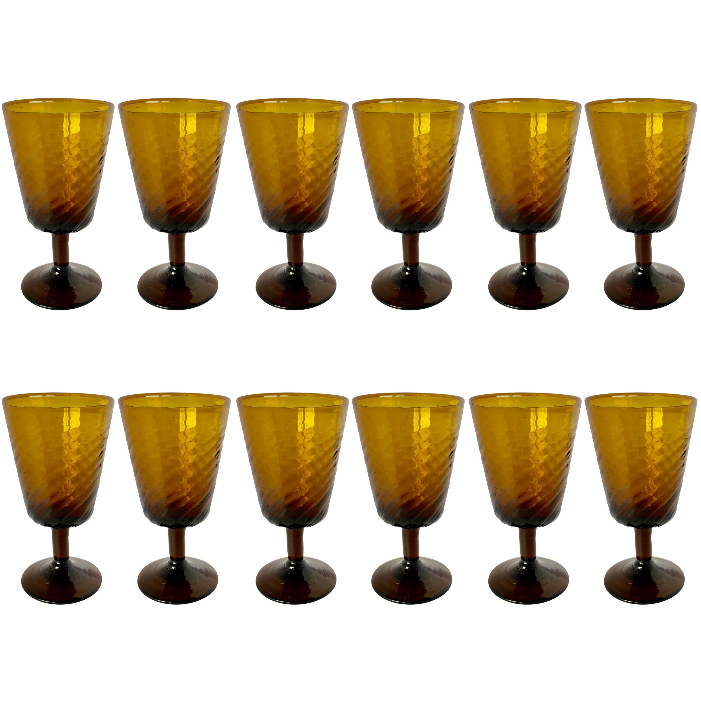 Set of Twelve Midcentury Italian Hand Blown Wine Glasses