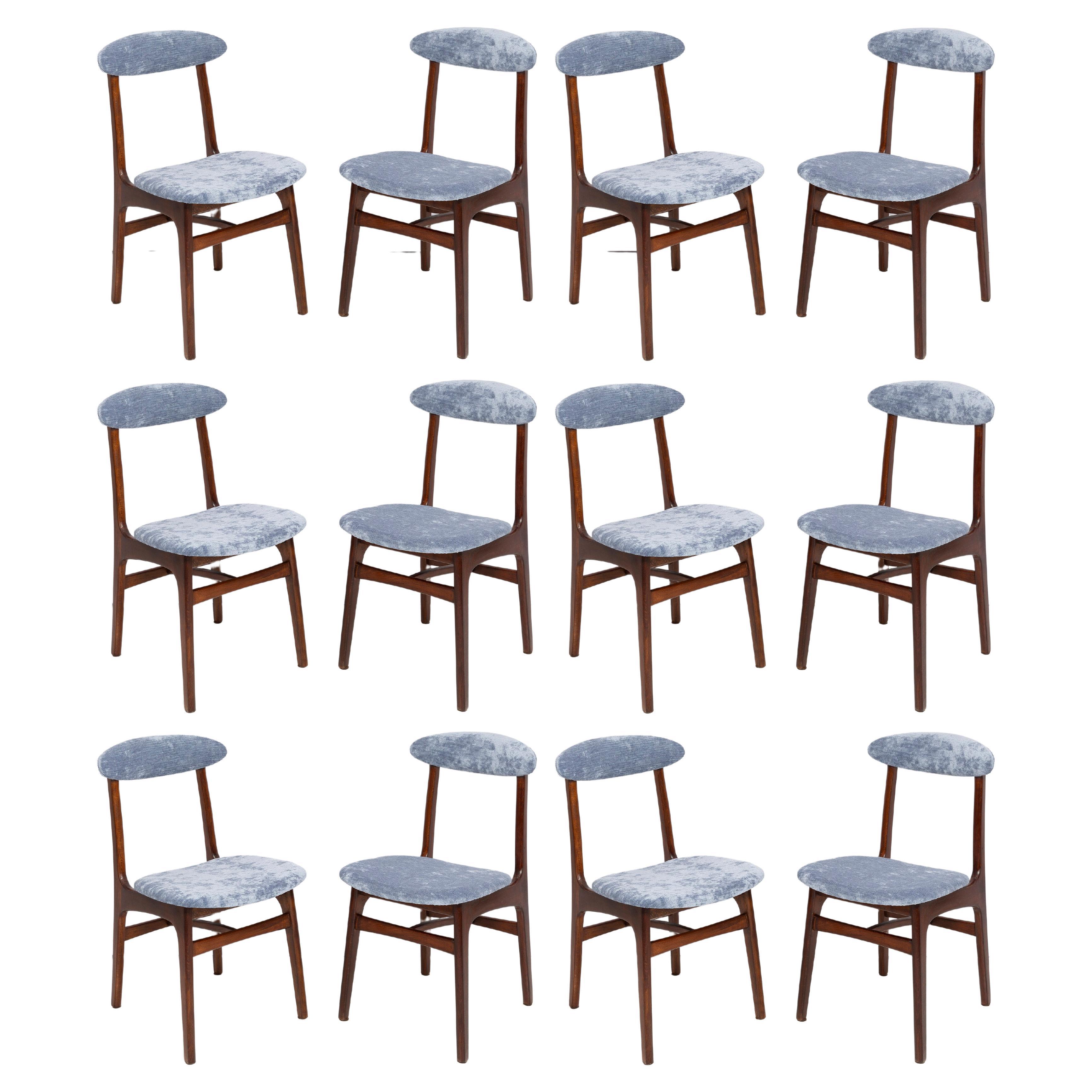 Set of Twelve Mid Century Lavender Velvet Chairs by Rajmund Halas, Poland, 1960s