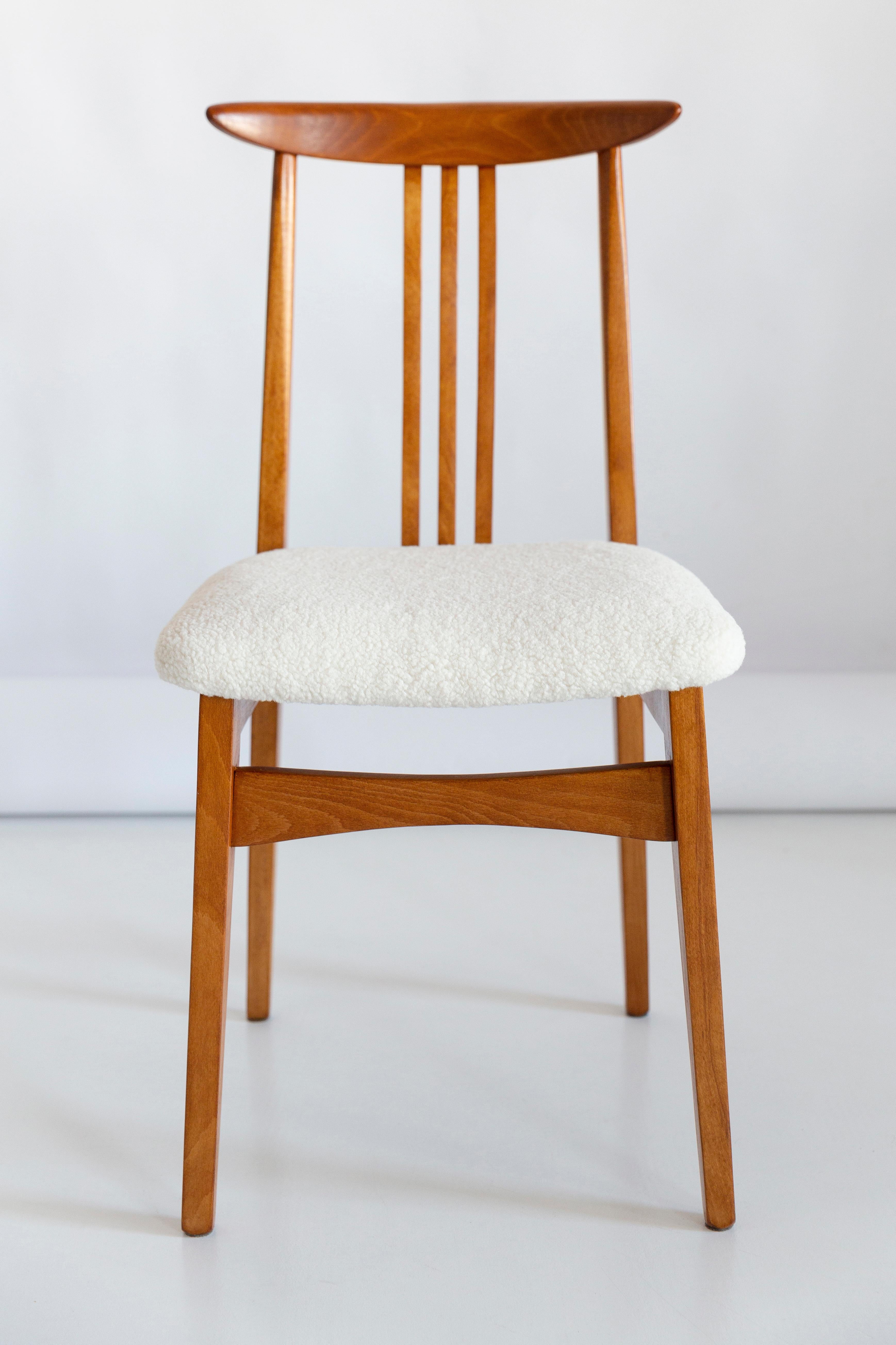 Polish Set of Twelve Mid-Century Light Boucle Chair, by M. Zielinski, Europe, 1960s For Sale