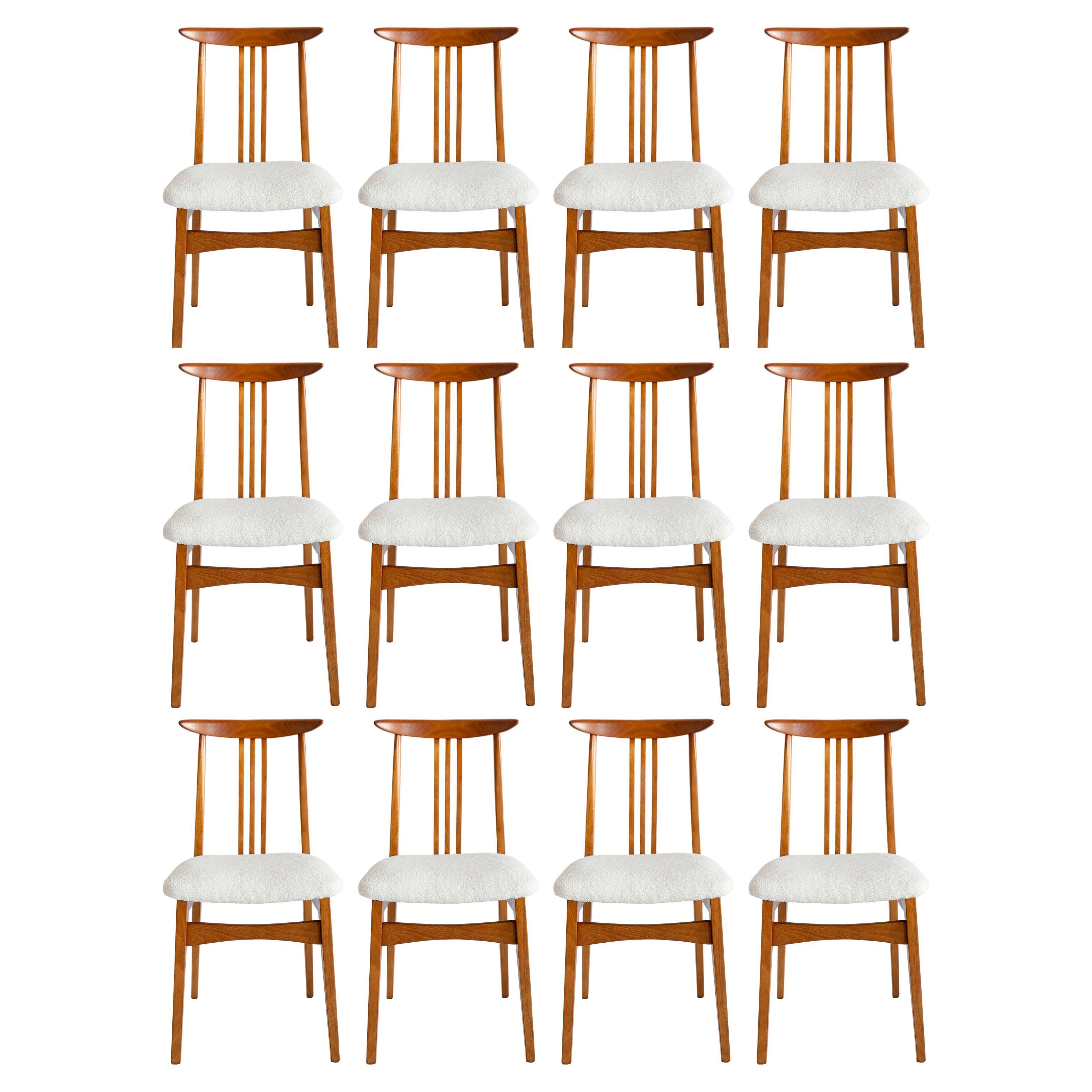 Set of Twelve Mid-Century Light Boucle Chair, by M. Zielinski, Europe, 1960s For Sale