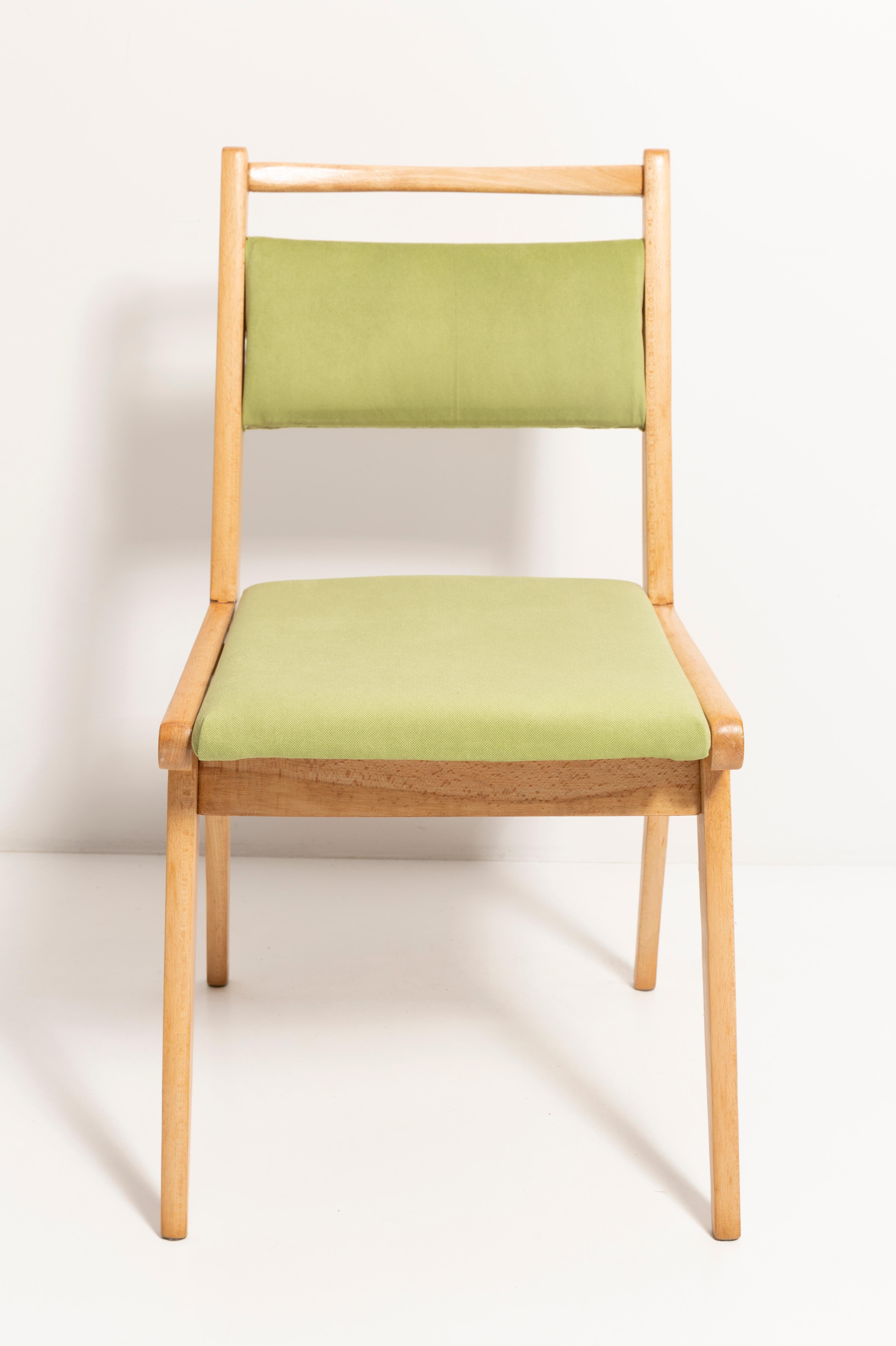 Set of Twelve Mid Century Light Green Velvet Chairs, Poland, 1960s In Excellent Condition For Sale In 05-080 Hornowek, PL