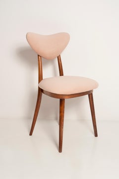 Set of Twelve Mid Century Light Pink Velvet Heart Chairs, Europe, 1960s