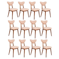 Set of Twelve Mid Century Light Pink Velvet Heart Chairs, Europe, 1960s