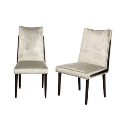 Set of Twelve Mid-Century Modern Ebonized Walnut & Platinum Velvet Dining Chairs