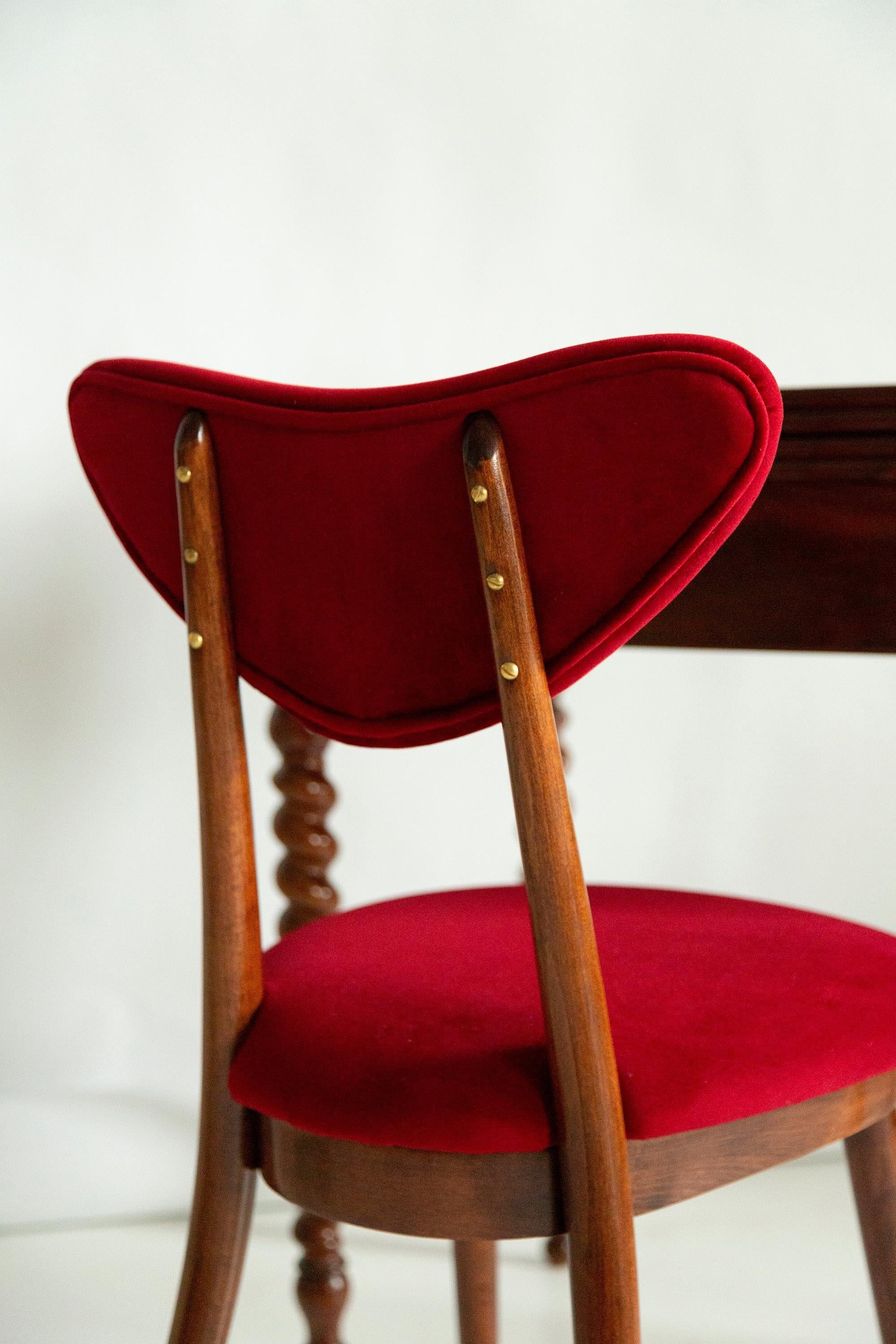 Polish Set of Twelve Mid Century Red Heart Chairs, Poland, 1960s For Sale