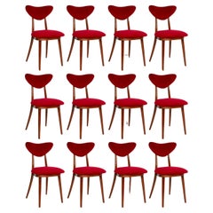 Set of Twelve Mid Century Red Heart Chairs, Poland, 1960s