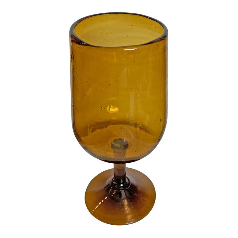 Set of Twelve Midcentury Spanish Hand Blown Amber Wine Glasses at