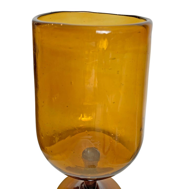 Set of Twelve Midcentury Spanish Hand Blown Amber Wine Glasses at