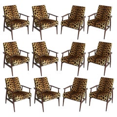 Juego de doce sillones Dante de terciopelo con estampado de leopardo de mediados de siglo, H. Lis, años 60