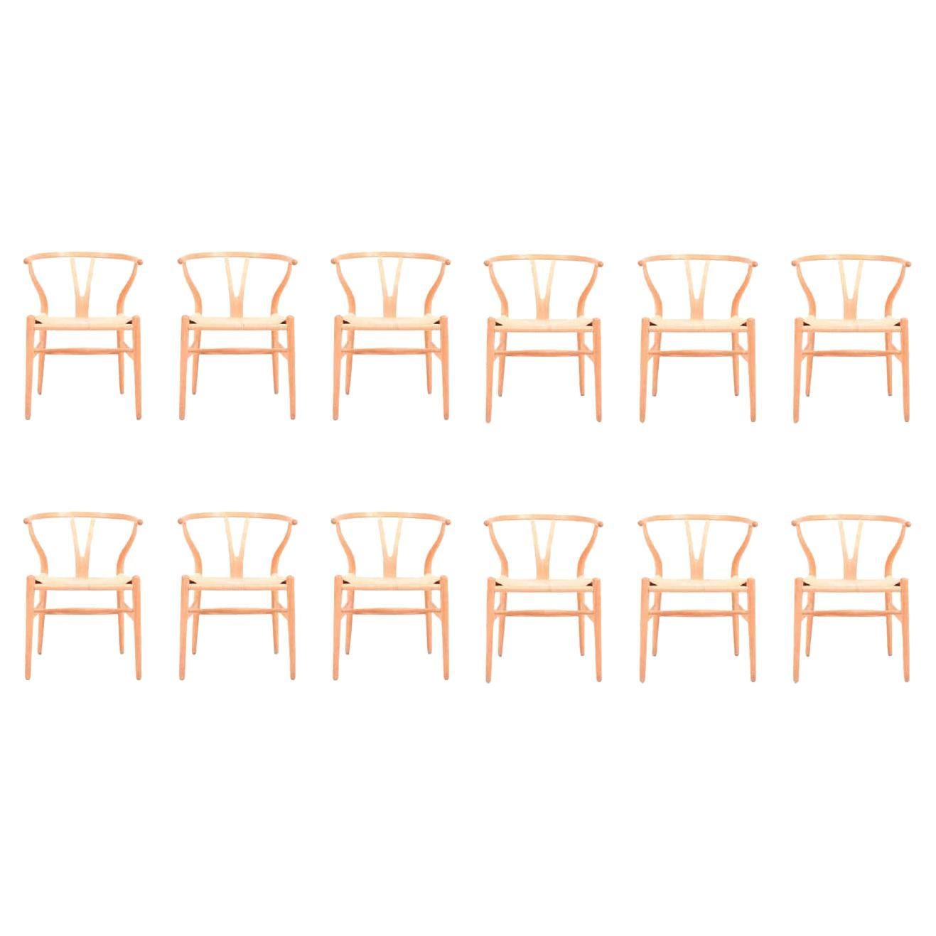 Set of Twelve Midcentury Wishbone Chairs in Patinated Oak by Hans Wegner, 1960s